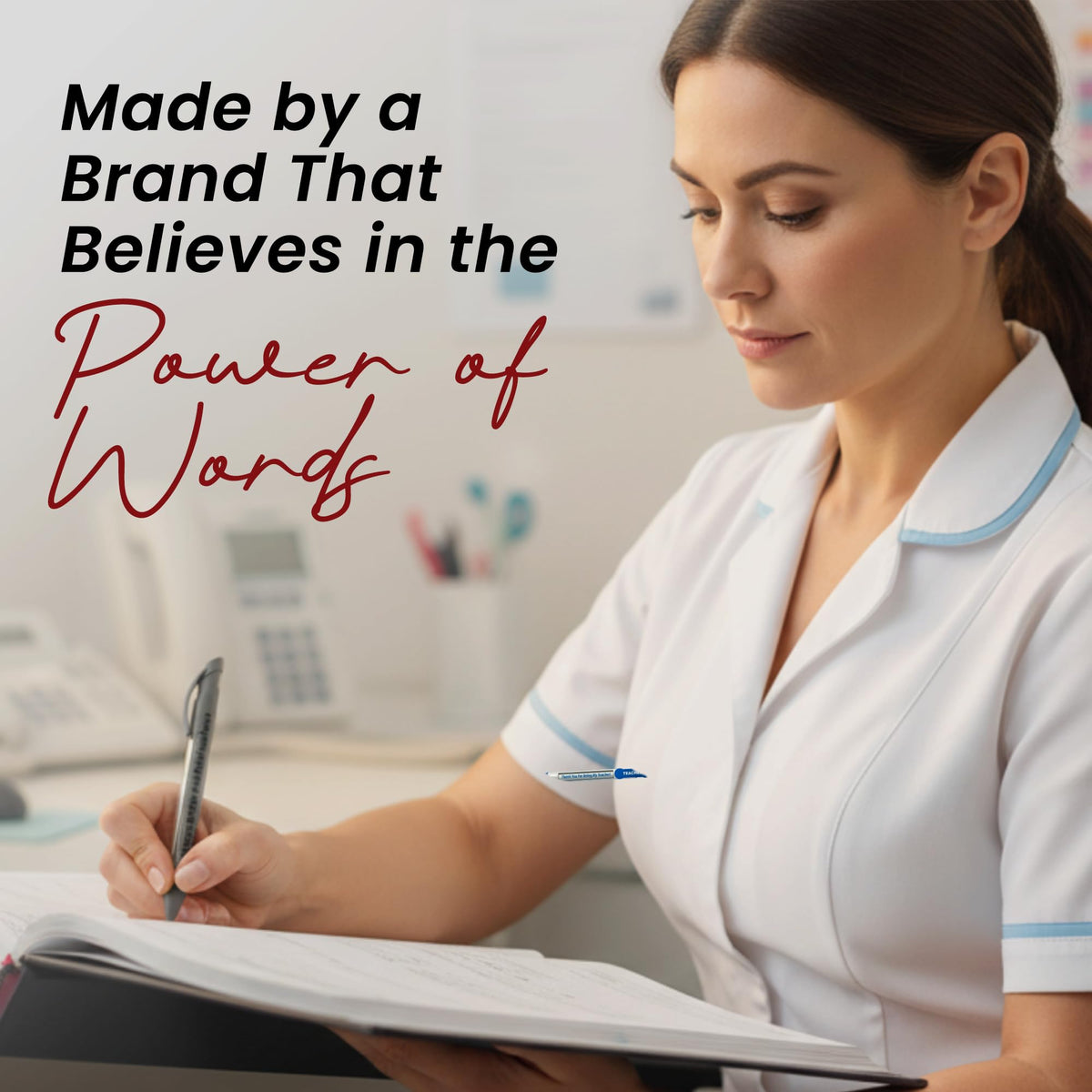 Greeting Pen Nursing is a Work of Heart Rotating Message Pen Set - Inspirational Nurse Pens with 4