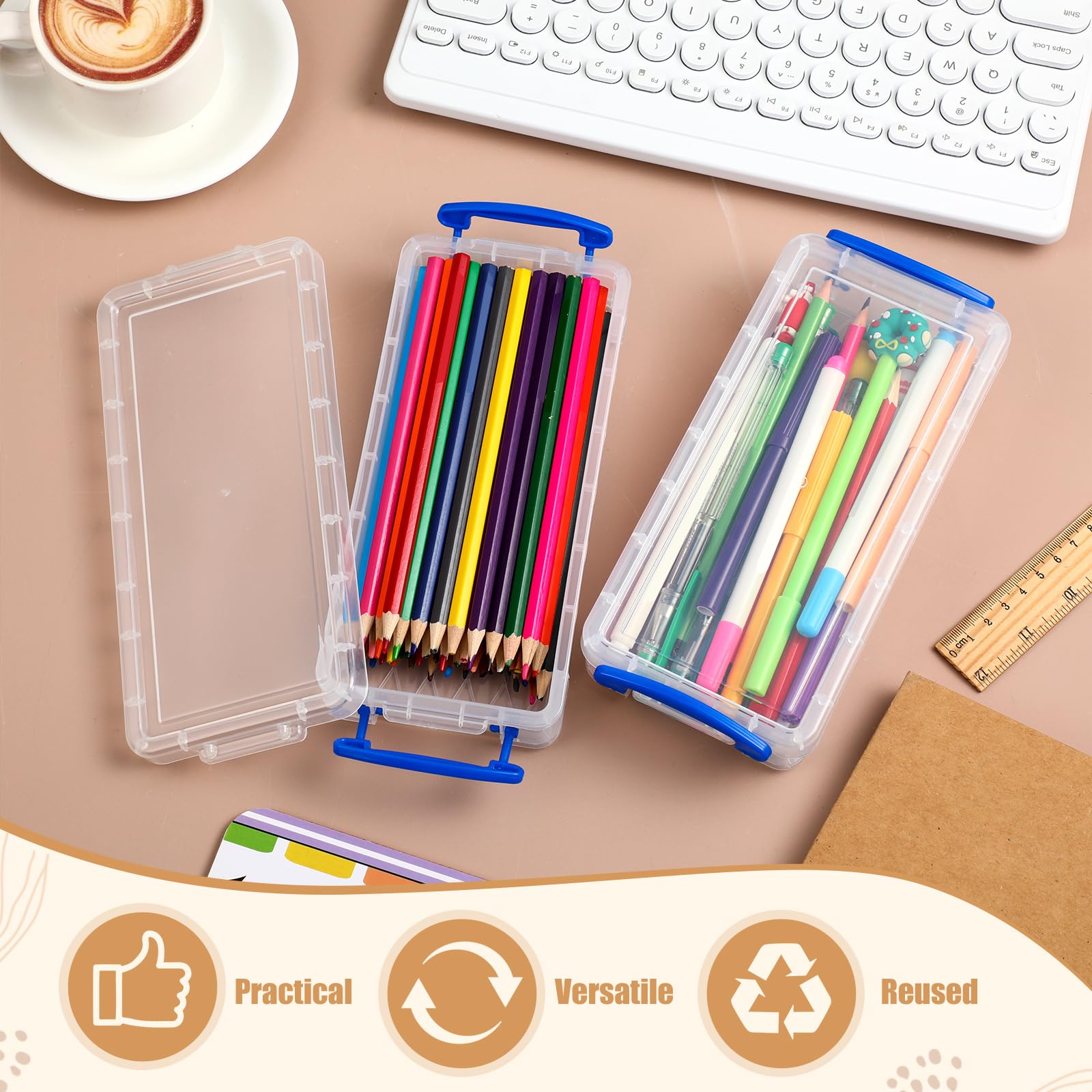 Gueevin 24 Pcs Pencil Box Clear Plastic Pencil Case, Blue
