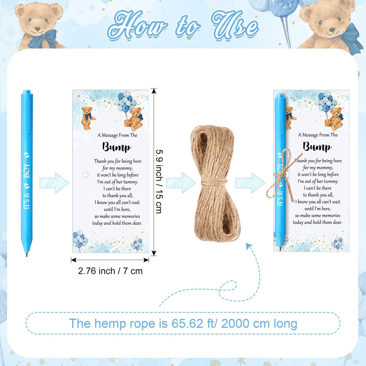 Sintuff 50 Set Baby Shower Party Favors for Guests, Blue, Bear