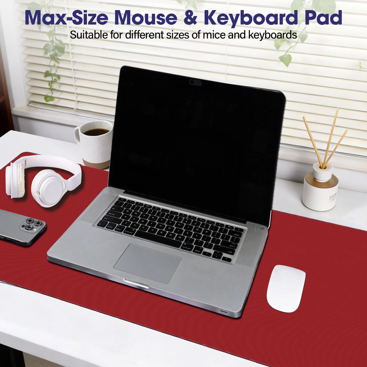 31.5" x 15.7" Waterproof Fabric Desk Mat, Rubber Anti-Slip Base, Red
