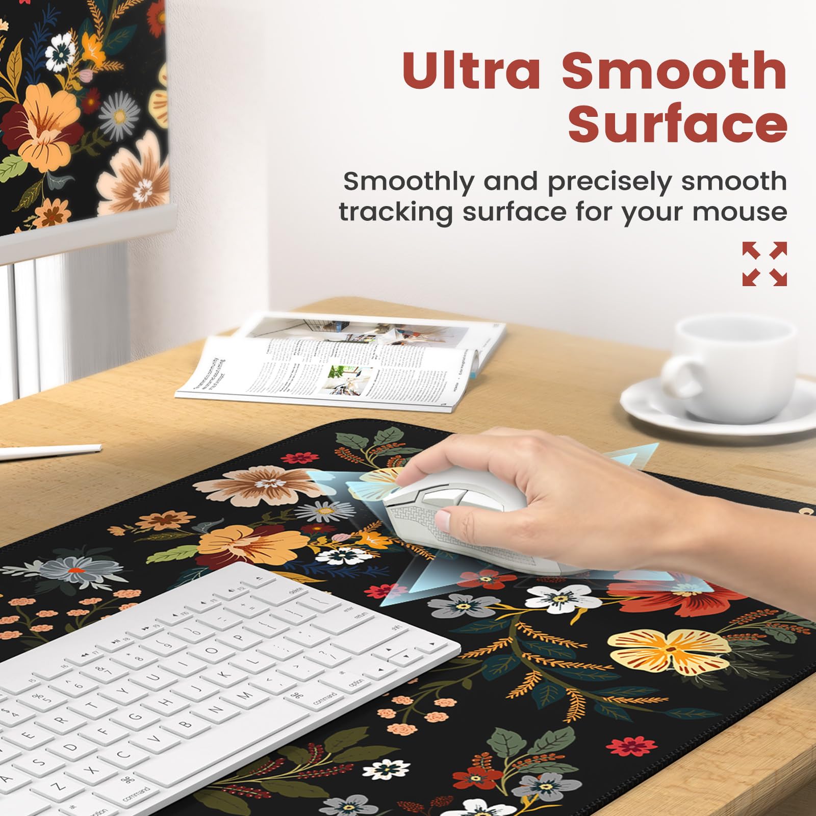 iCasso Desk Cover Mat, 4in1 Floral Large Mouse Pad with Wrist Rest