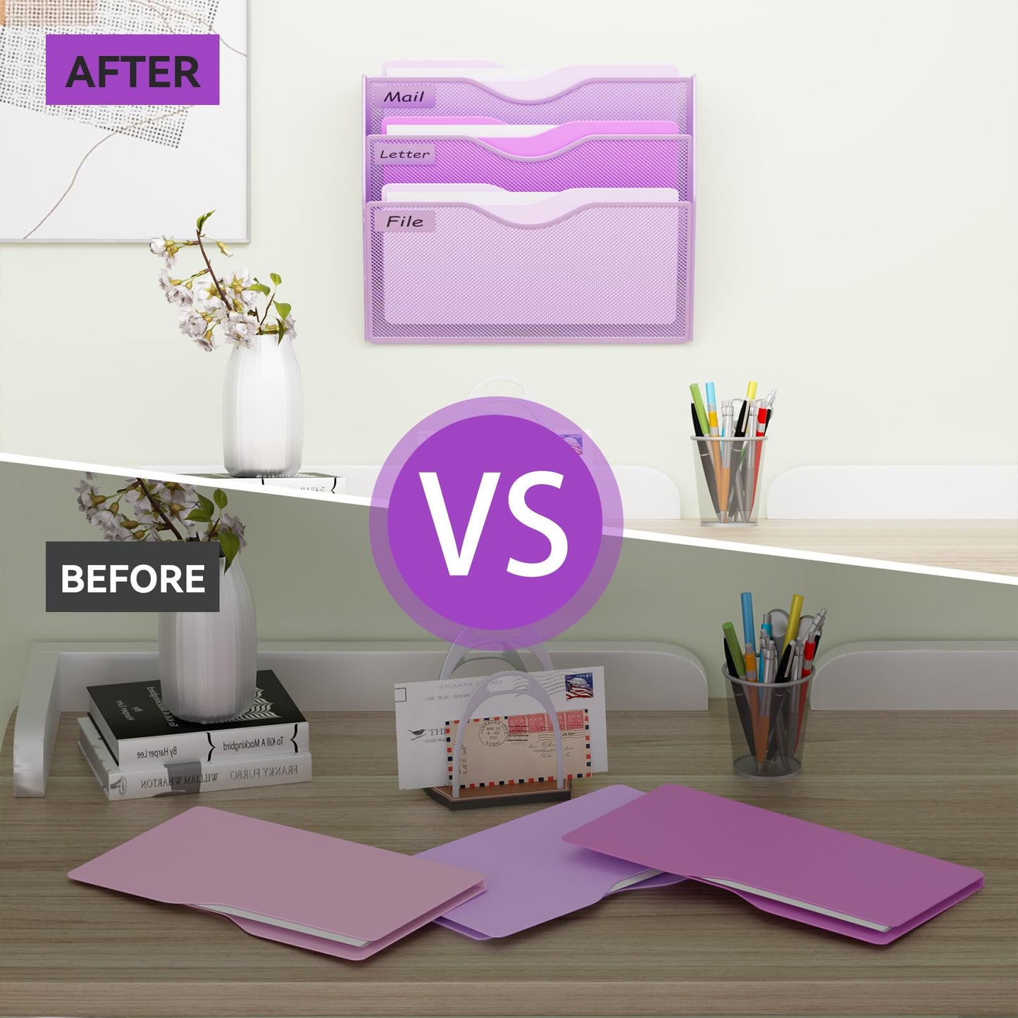 GDINDINFAN 3 Pockets Hanging Wall File Organizer Mail Holder, Wall Mounted Paper Document Folder