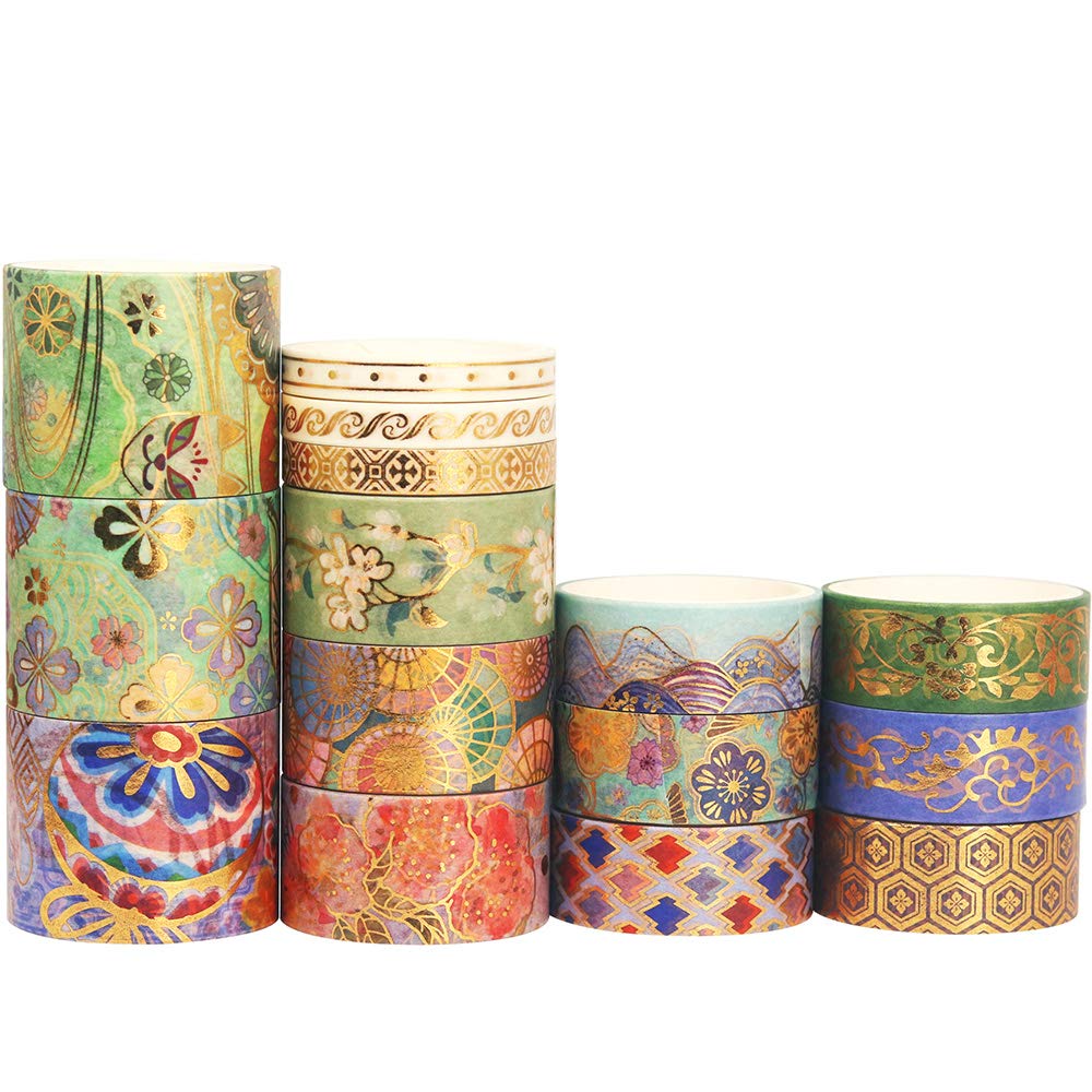 YUBBAEX Splendid Gold Washi Tape Set Embroidery Pattern Foil Decorative Tapes for Arts, DIY Crafts