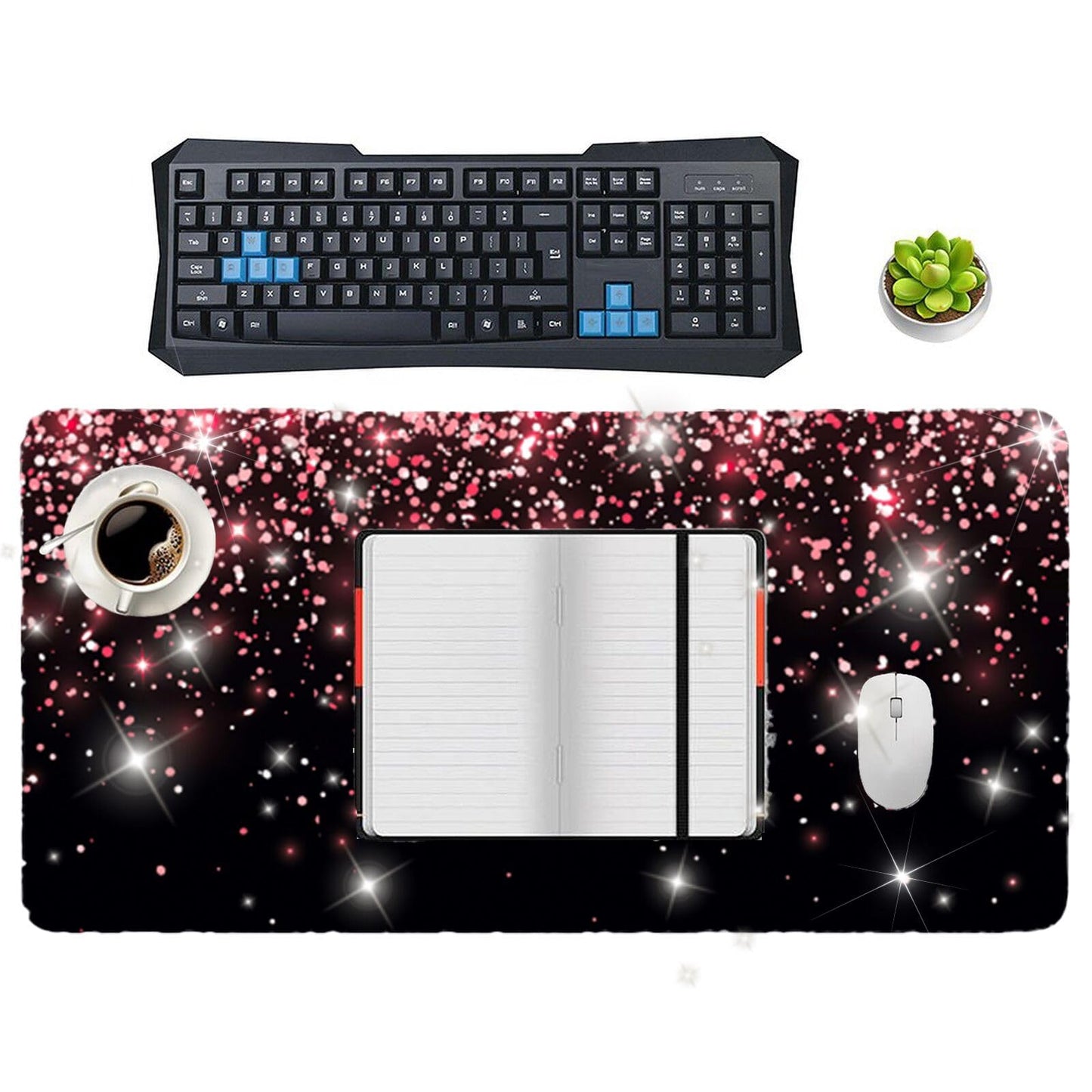 Largr Black Mousepad Bling Diamond Glitter Sparkle Rose Gold Mouse pad Black Mouse Pad, Bling Desk