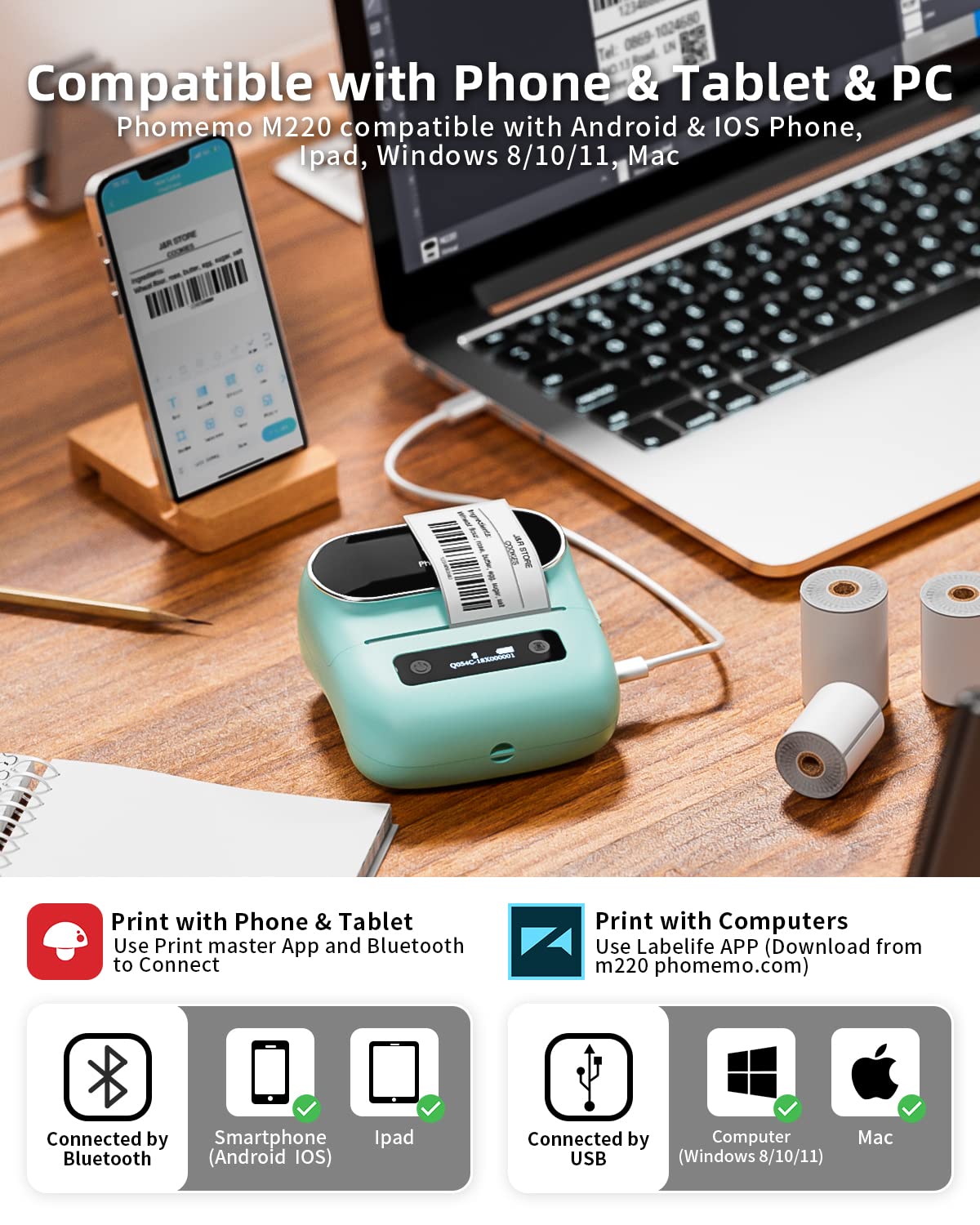 Phomemo Label Maker, M220 Thermal Label Printer