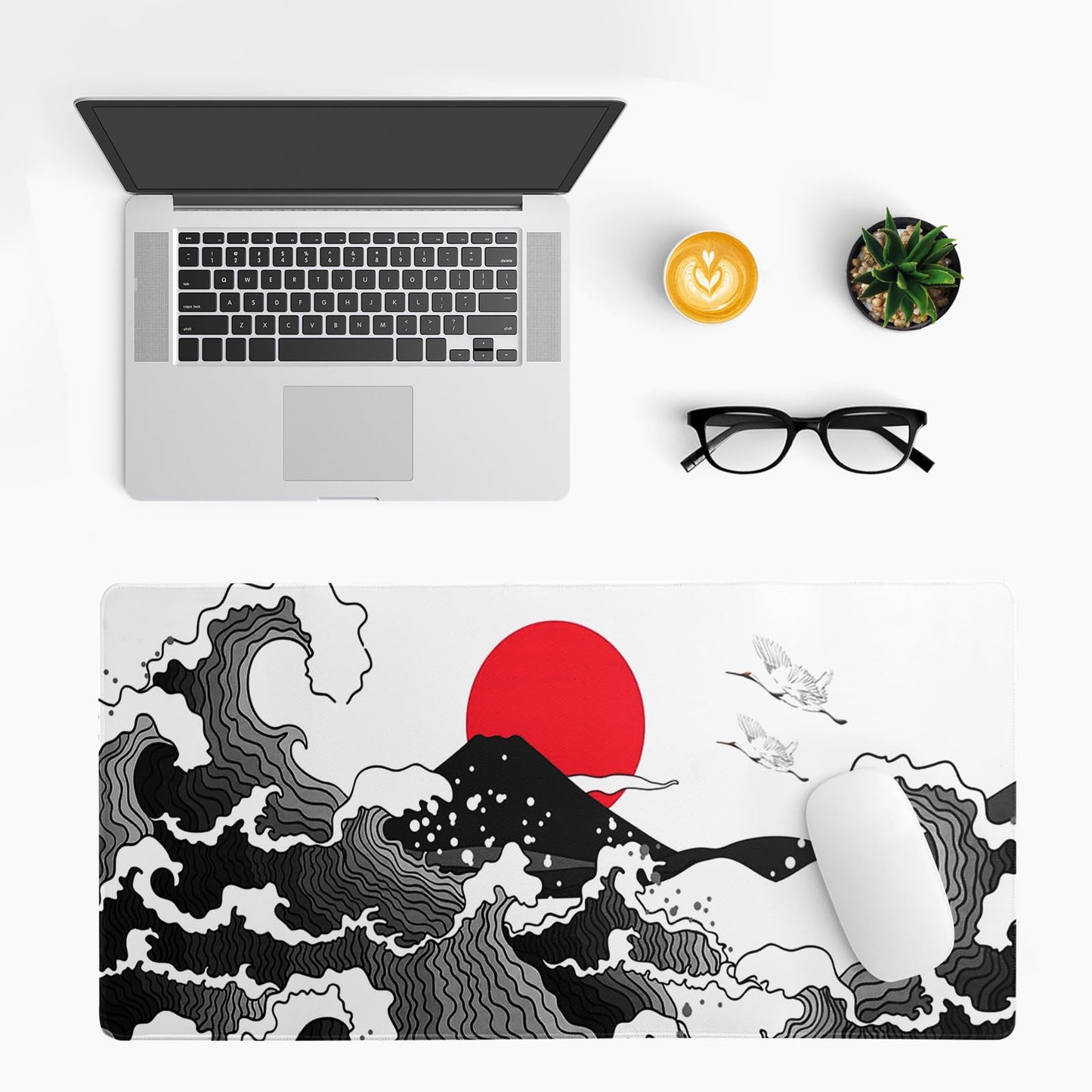 Japanese Red and Black Wave Gaming Mouse Pad Extended Large Mouse Mat Desk Pad Sea Texture Non-Slip