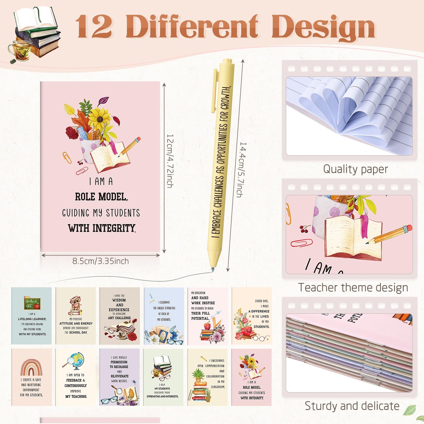 Mooliwe 48 Pcs Affirmation Notebooks Pens Bulk Gifts, Gratitude,Teacher