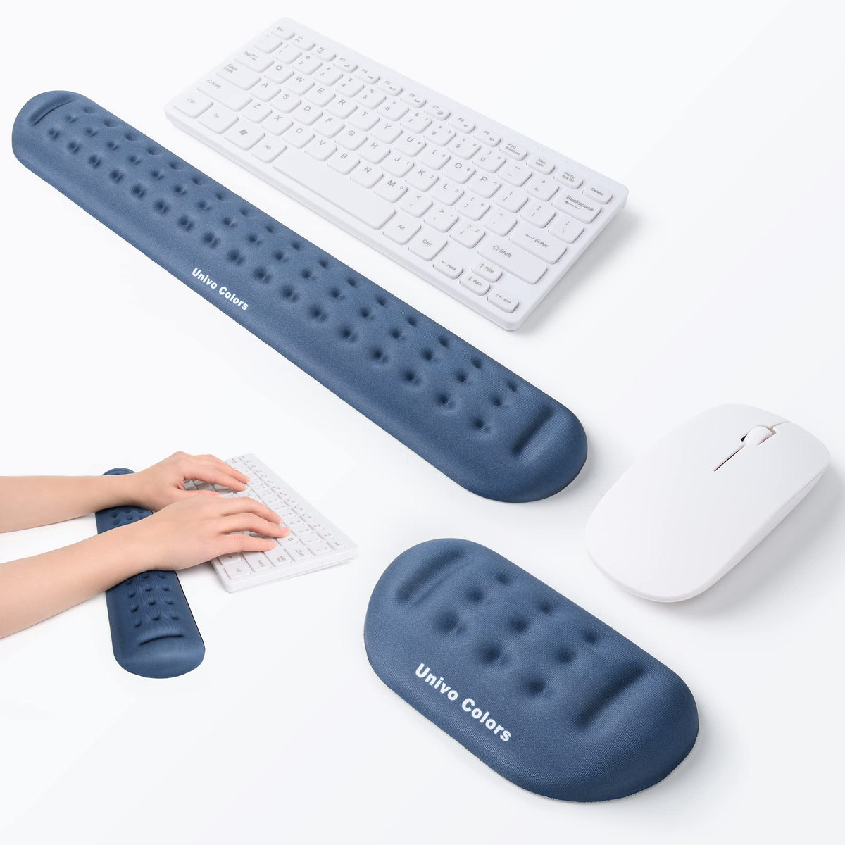 UnivoColors Navy Keyboard Wrist Support and Mouse Wrist Rest Set, Made of Memory Foam Soft Gel