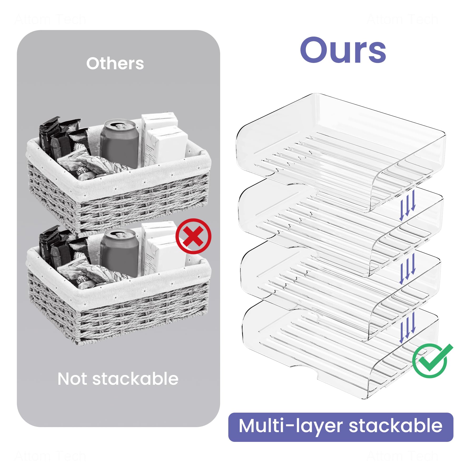 Tomorotec 4 Pack Clear Stackable Letter Tray, A4 Desk File Organizer Set