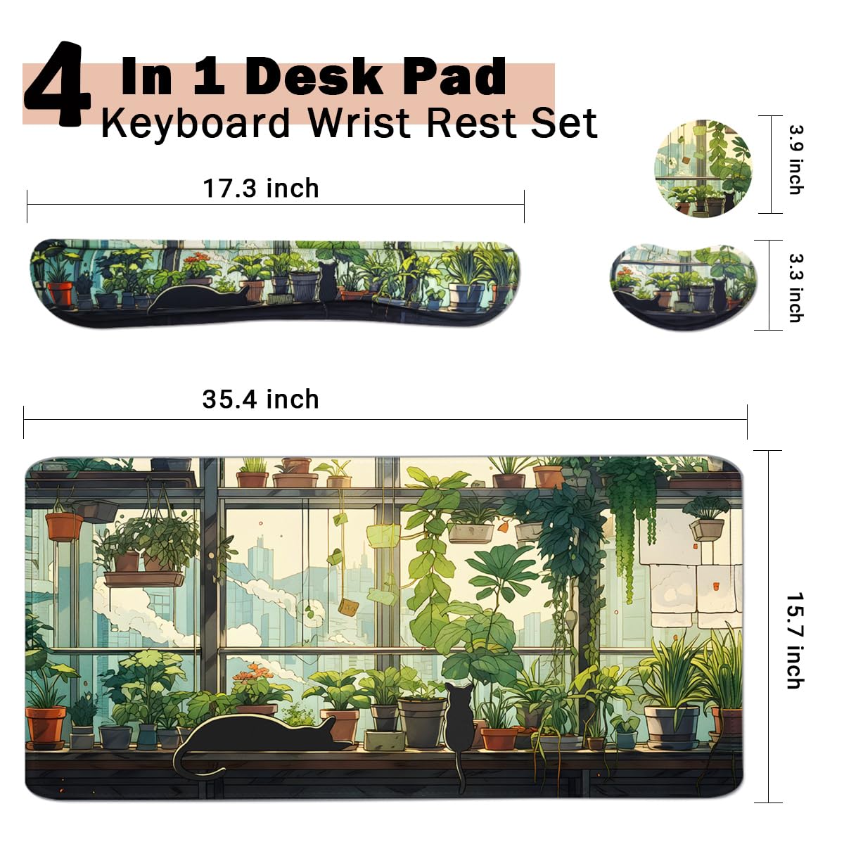Kawaii Large Mouse Pad, 4 in1 Kawaii Extended Mouse Pad Set Desk Pad Easy Typing for Typing Office
