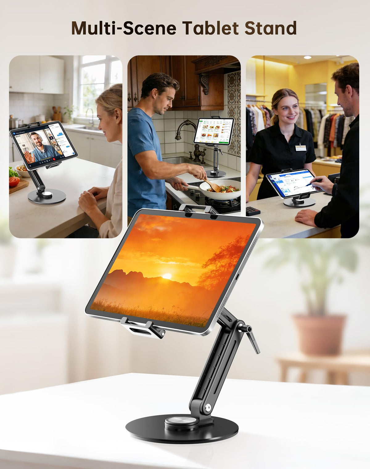 Feising Portable Monitor Stand Desk Holder- Large Clamp Support up to 12.9 14.6 15.6 18.5 inch 360°