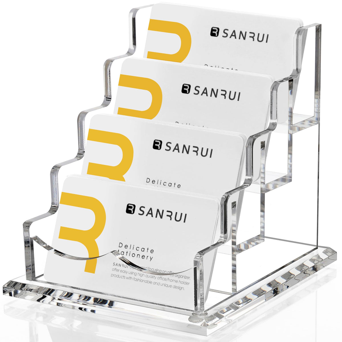 SANRUI Acrylic Business Card Holder, Clear Desk Card Organizer Stand 4 Slot