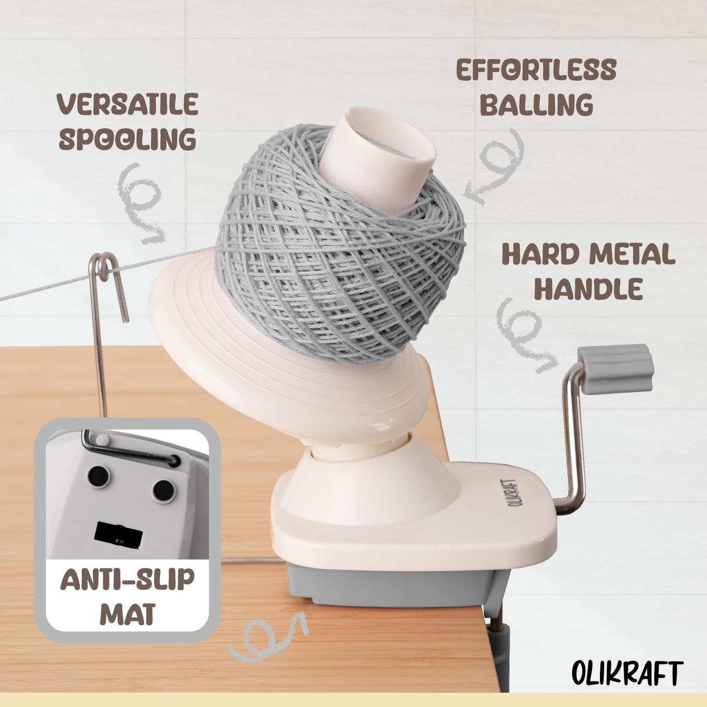 Olikraft Manual Yarn Ball Winder (Glacier Gray)