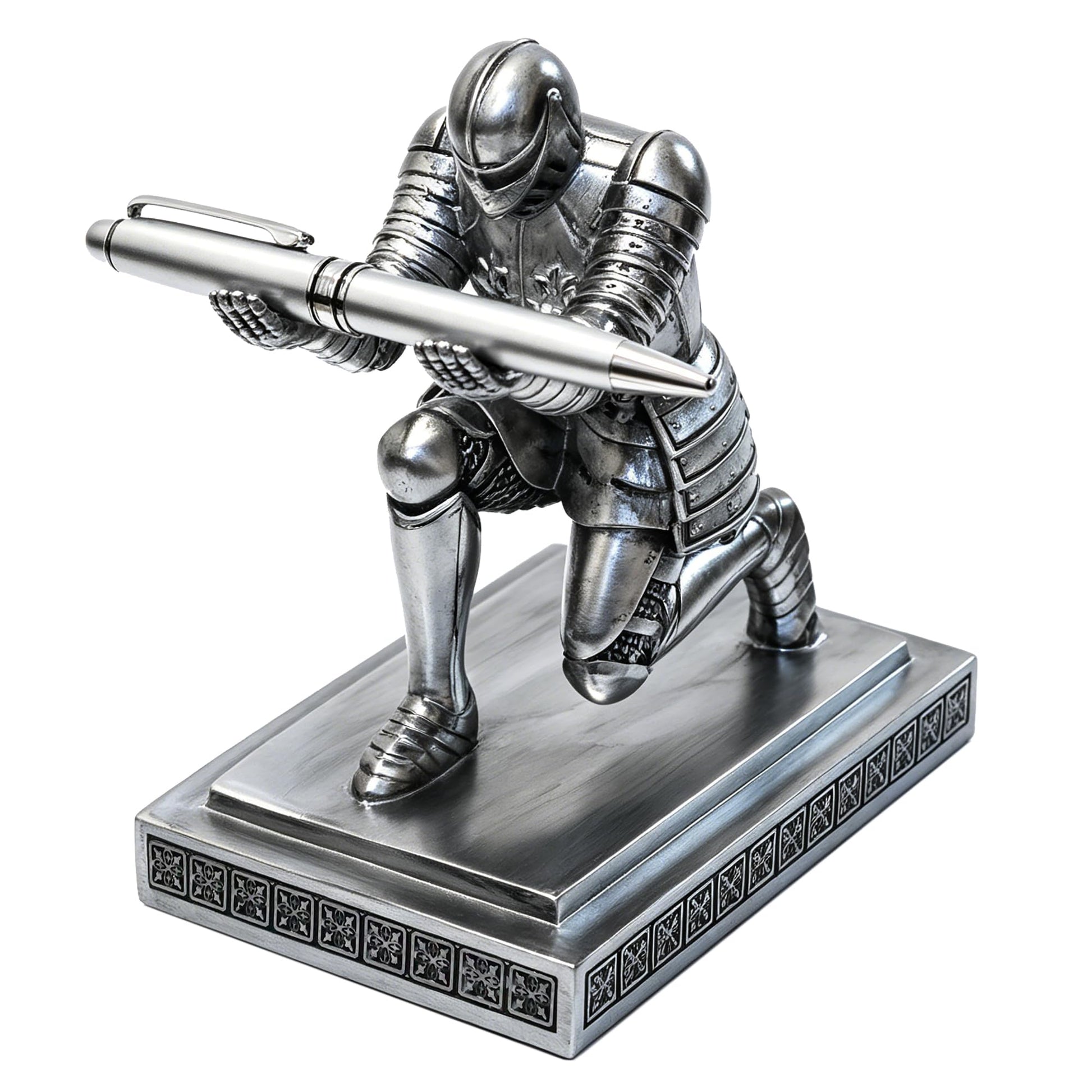 Soldier Executive Knight Pen Holder Personalized Desk Organizers Silver