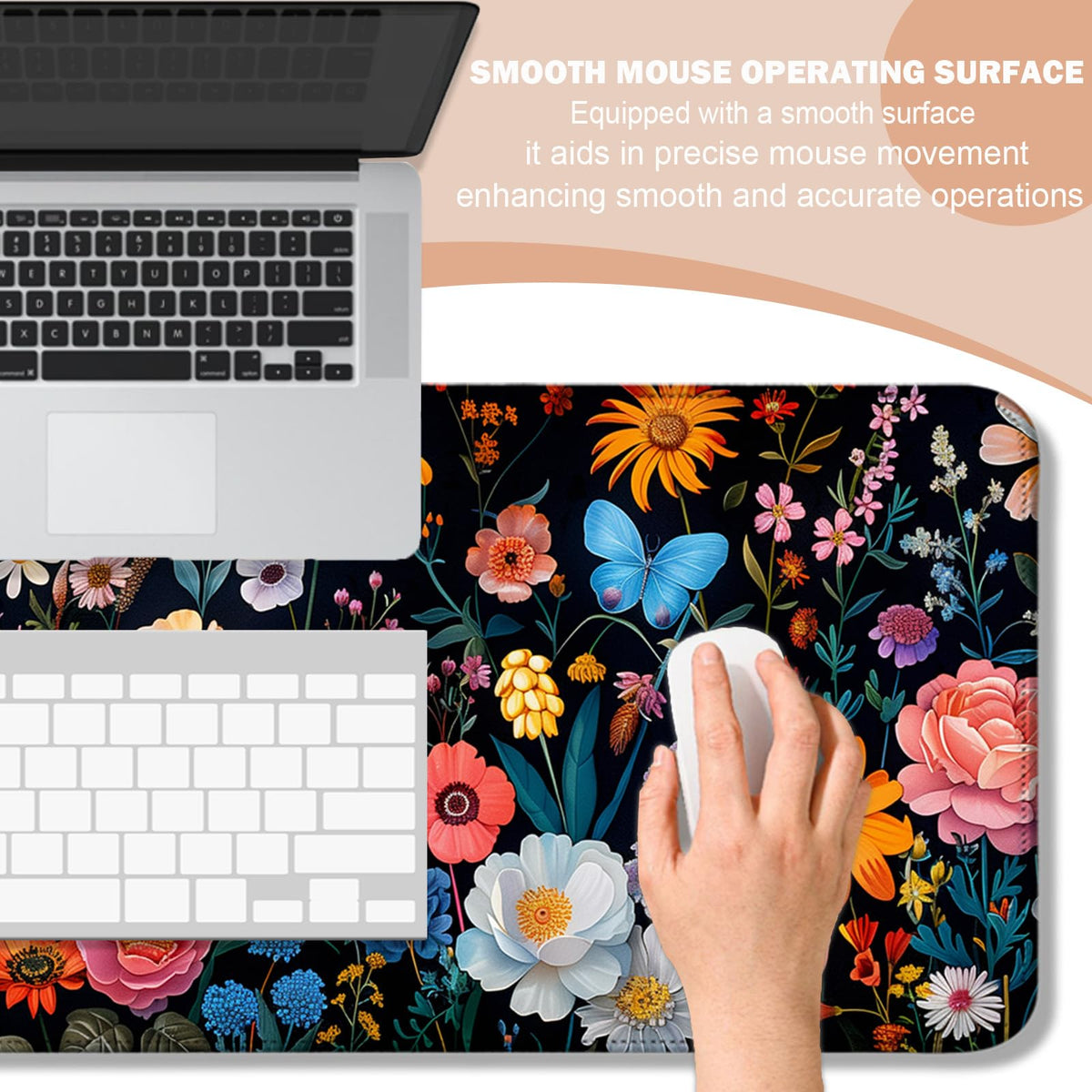 AYKDTFN Butterfly Flowers Gaming Mouse Pad, Extended Large Floral Plant Desk Mat, Computer Keyboard