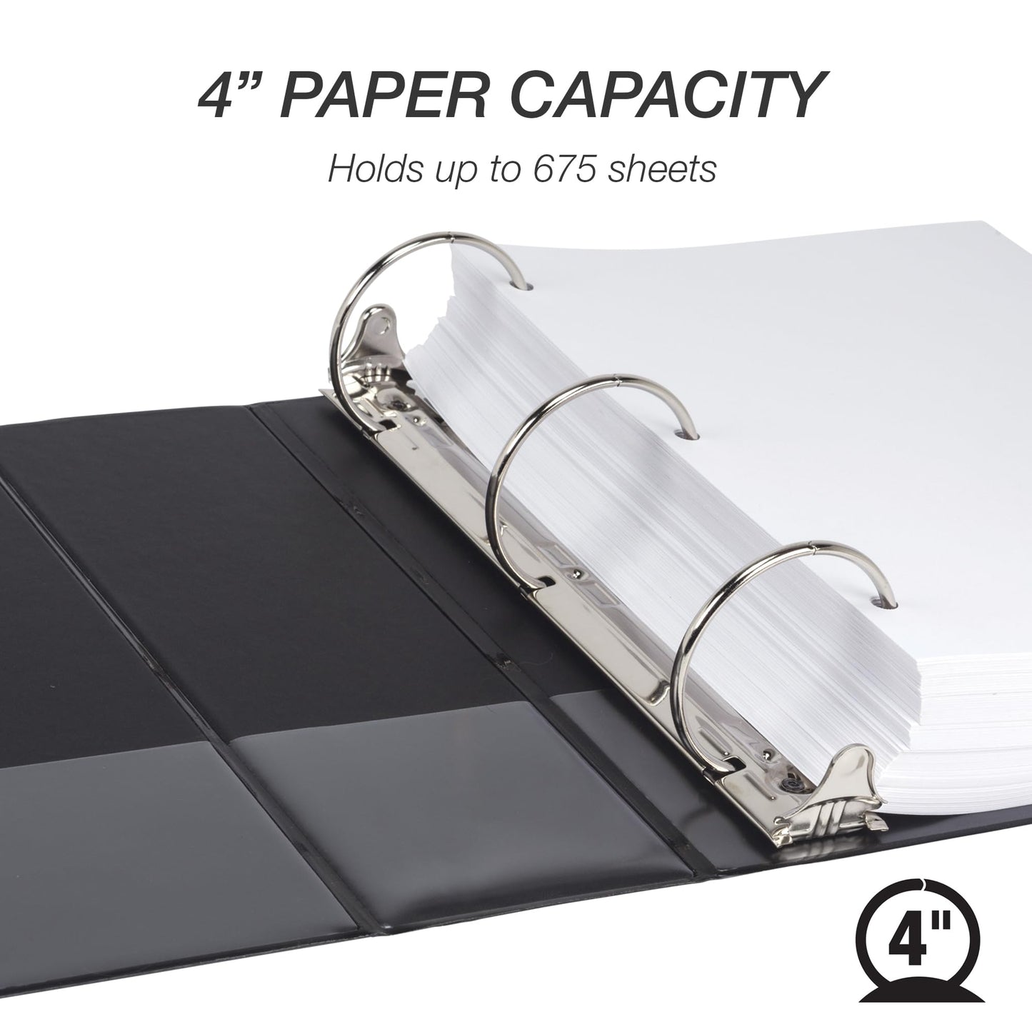 Samsill 4 Inch 3 Ring Binders, Economy Round Ring, Clear View Cover, 675 Sheet Capacity - for