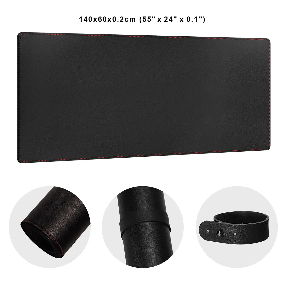 ZORESYN XL Large PU Leather Mouse Pad, Black, 55" x 24"