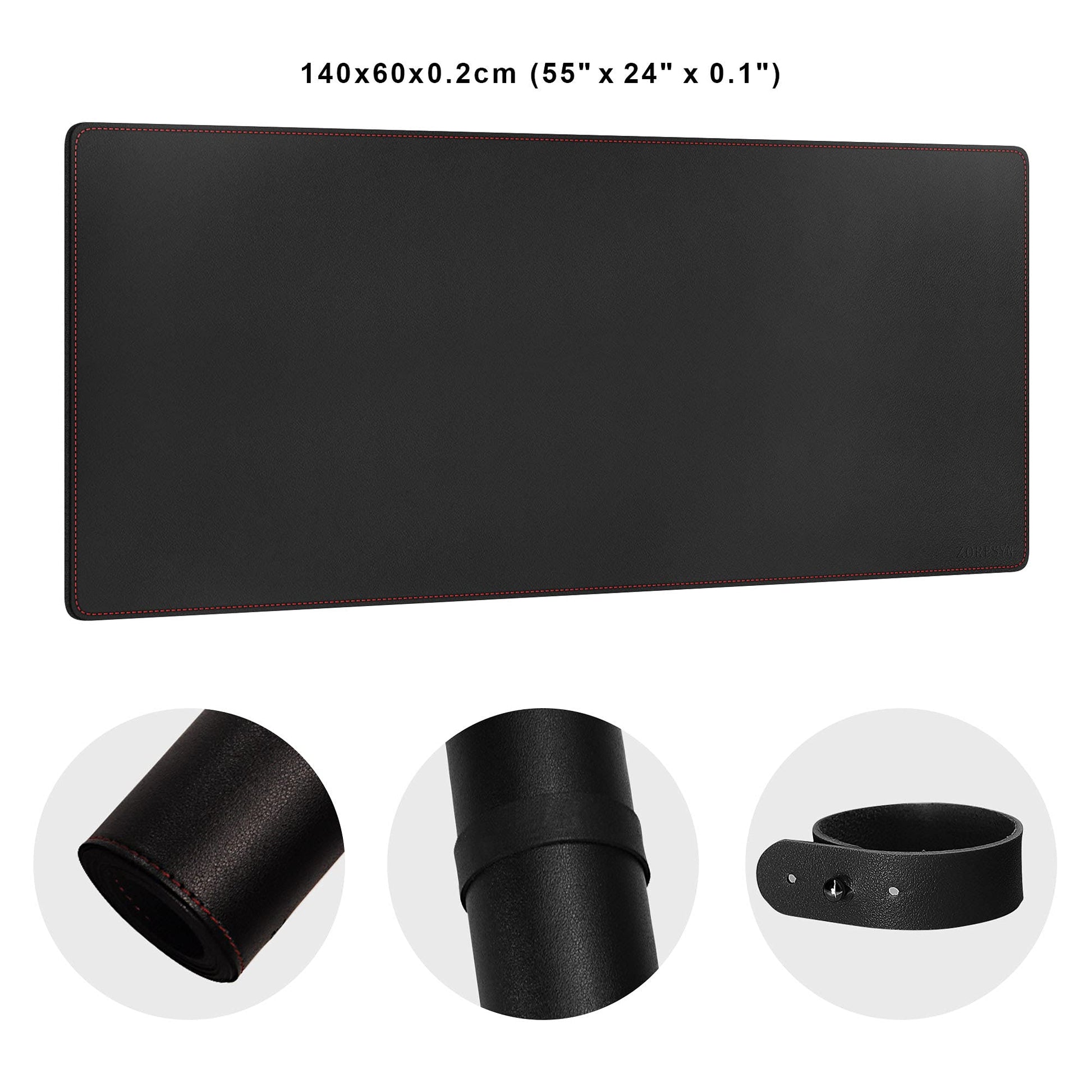 ZORESYN XL Large PU Leather Mouse Pad, Black, 55" x 24"