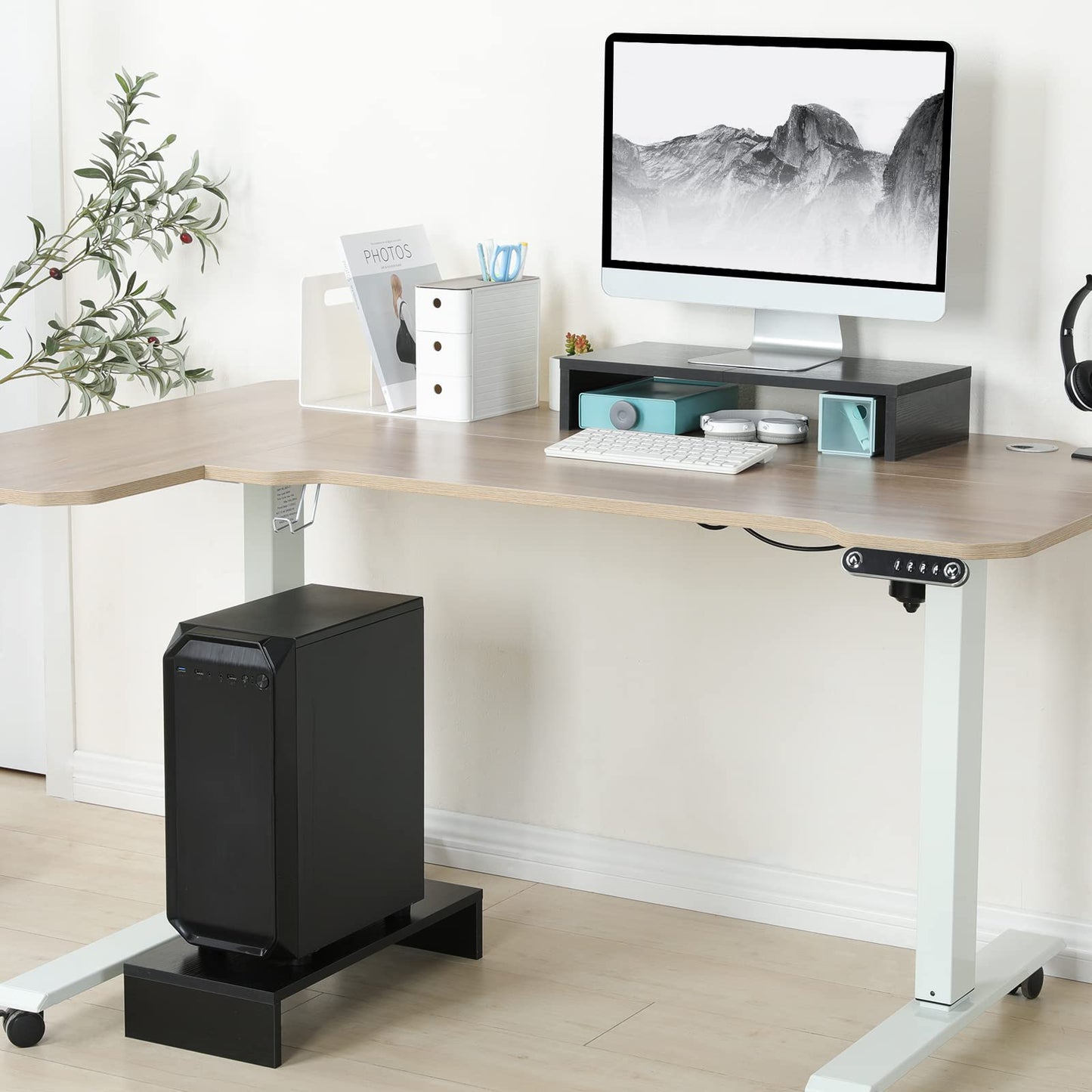 TEAMIX 2-Pack Monitor Stand Riser 20 inch, Wood Desk Computer Shelf, Black