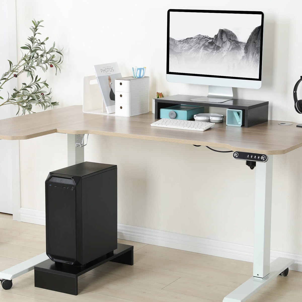 TEAMIX 20 Inch Monitor Stand Riser for Desk, Wood Computer Stand, Black