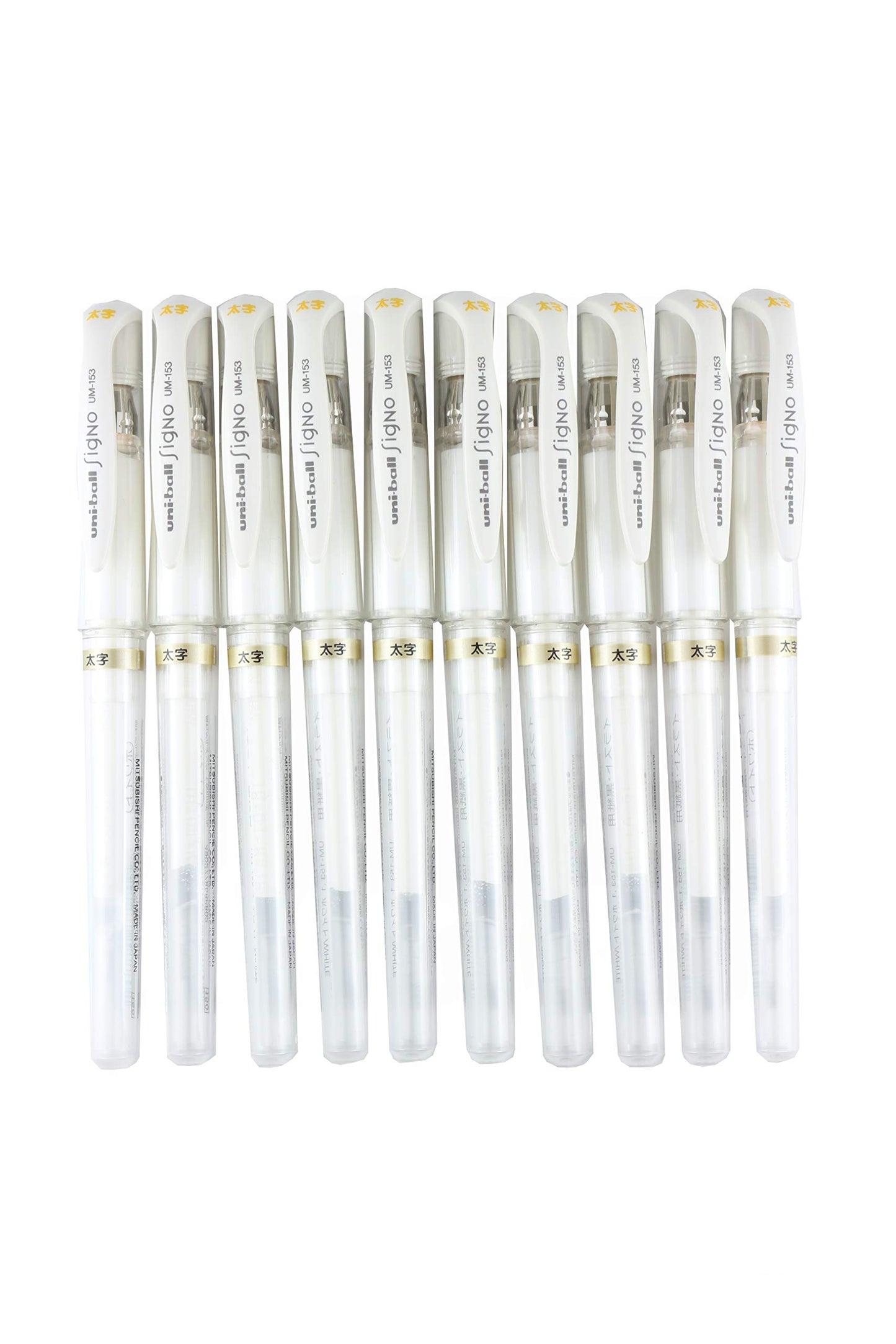 Uni Ball Signo UM-153,1.0mm, Gel Ink Rollerball Pens, White, 10 Set with MIYABI Stationery Original