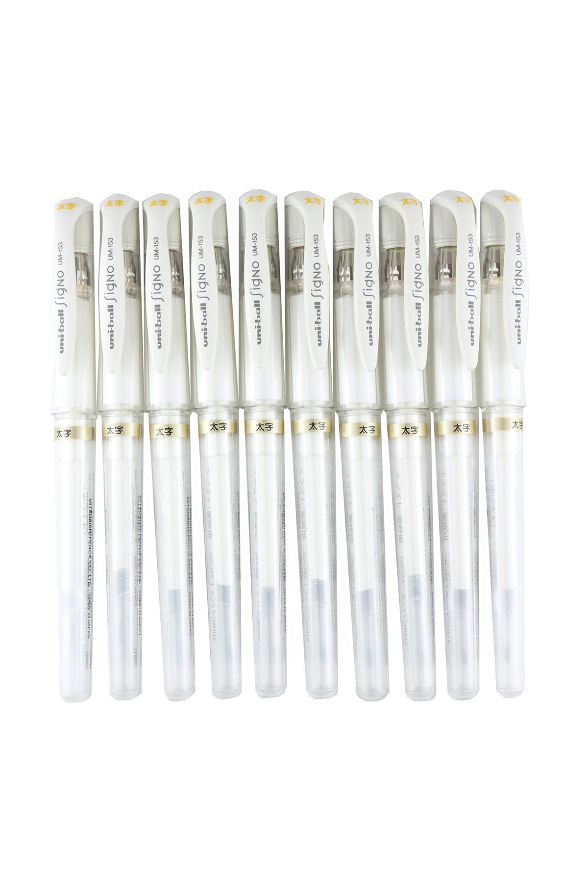 Uni Ball Signo UM-153,1.0mm, Gel Ink Rollerball Pens, White, 10 Set with MIYABI Stationery Original