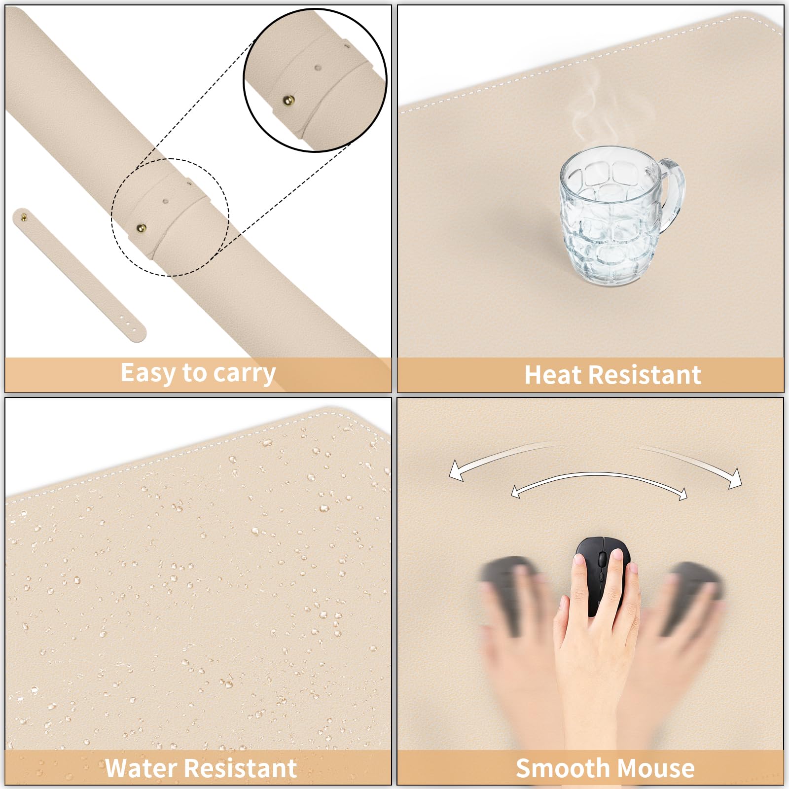 Dual-Sided Desk Mat, Large Pad, Waterproof Smooth PU Leather Blotter Protector, Mouse Pad, Desk