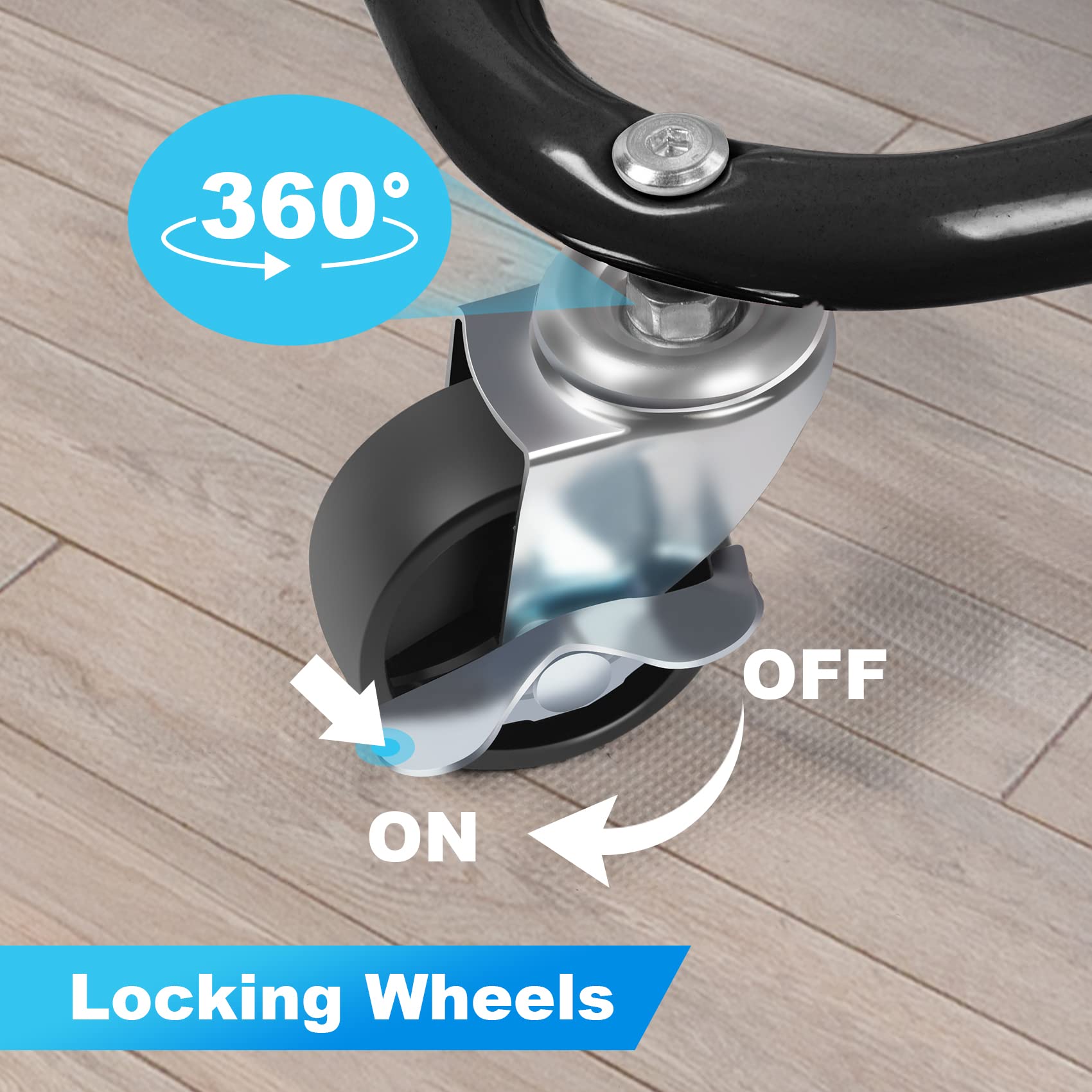 Homchwell 3 Tier Metal Utility Rolling Cart with Lockable Wheels, Multifunction Movable Storage