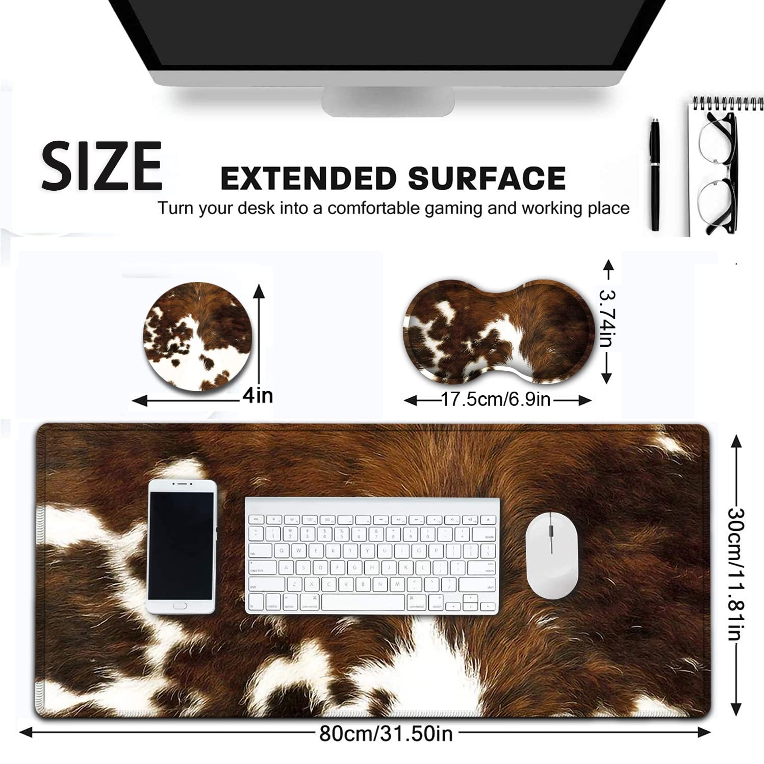 Large Mouse Pad, Extended Office Desk Pad 31.5x11.8in, Ergonomic Memory Foam Mouse Wrist Rest