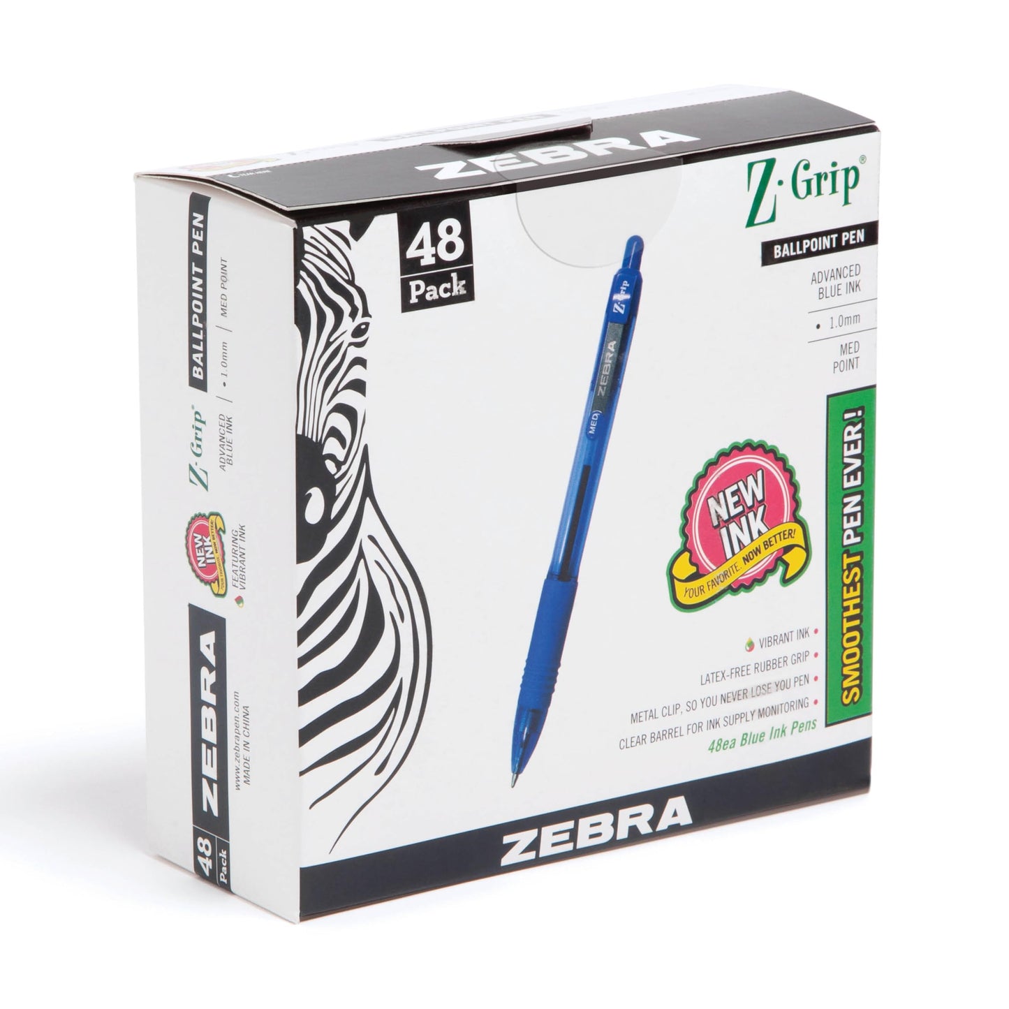 Zebra Pen Z-Grip Retractable Ballpoint Pen, Blue Ink, 1.0mm, 48 Bulk-Pack