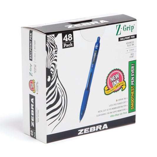 Zebra Pen Z-Grip Retractable Ballpoint Pen, Blue Ink, 1.0mm, 48 Bulk-Pack