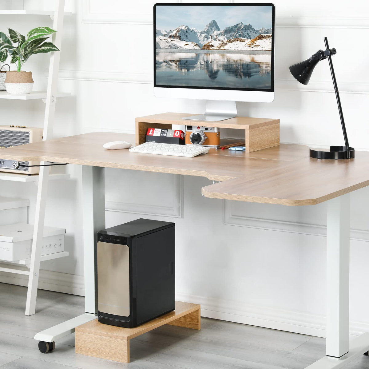 TEAMIX 2-Pack Monitor Stand Riser 20 inch, Wood Desk Computer Shelf, Maple