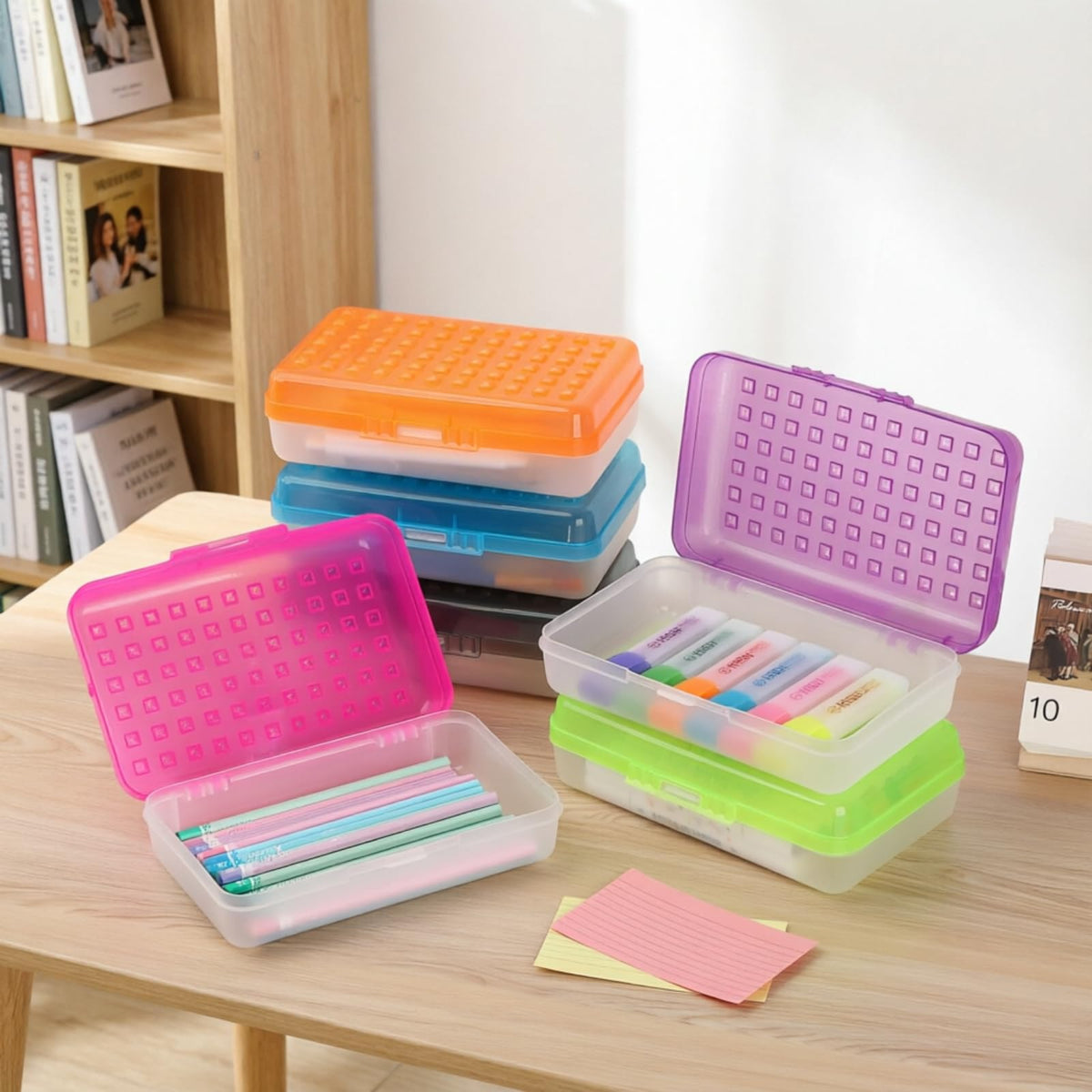 BTSKY 6 Pack Multipurpose Utility Box- Large Capacity Pencil Box with Lid Snap Closure Pencil