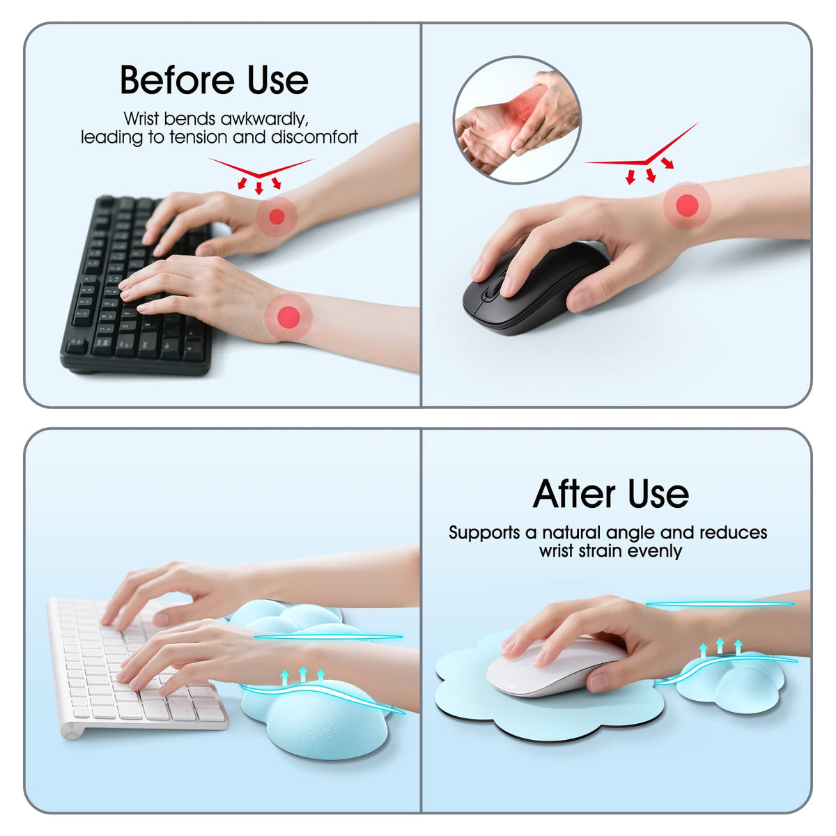 Retuhapy Cloud Wrist Rest Keyboard Cushion and Cloud Mouse Pad, Blue