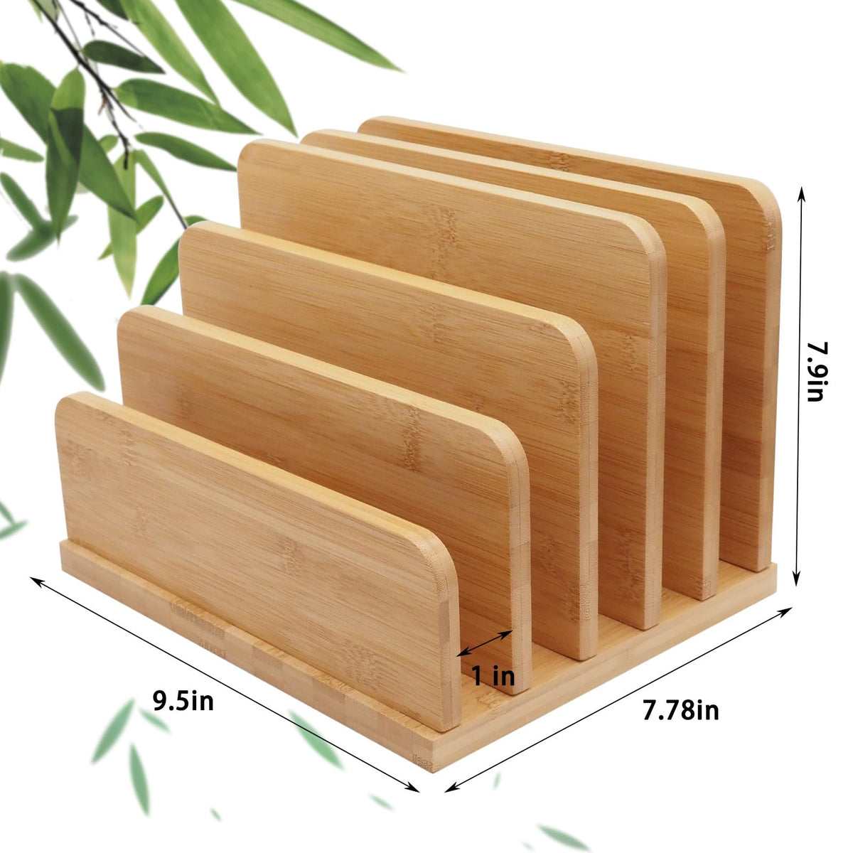 Deefielly Desk File Mail Organizer Countertop, 5 Slots Bamboo Folder Sorter Holder for Letter