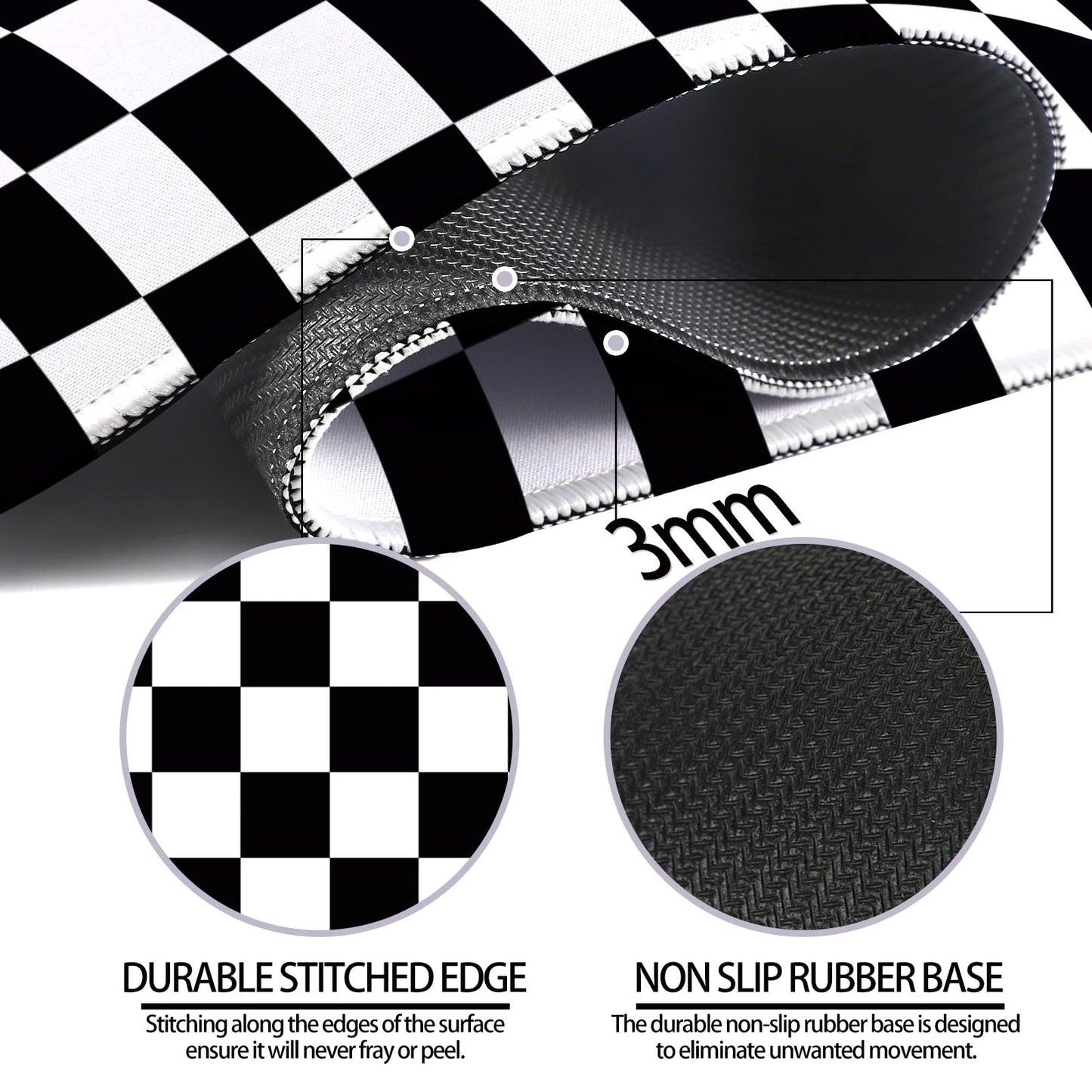 JIANG100 Retro Checkered Gaming Desk Mat, Extended Mouse Pad, Black & White