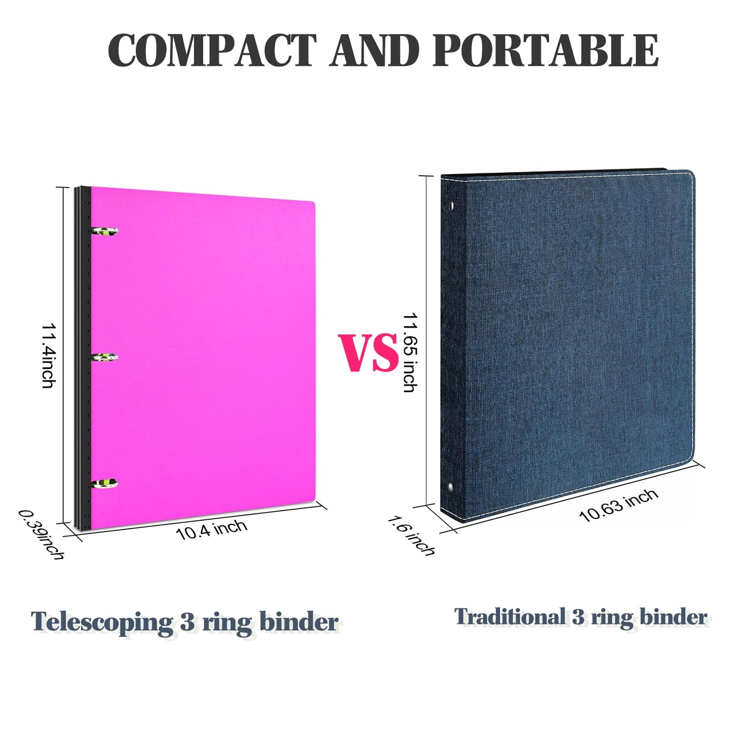 INFUN 1 INCH Telescoping 3 Ring Binder - 4PCS, Portable Plastic Binder with Telescoping Spine ，3