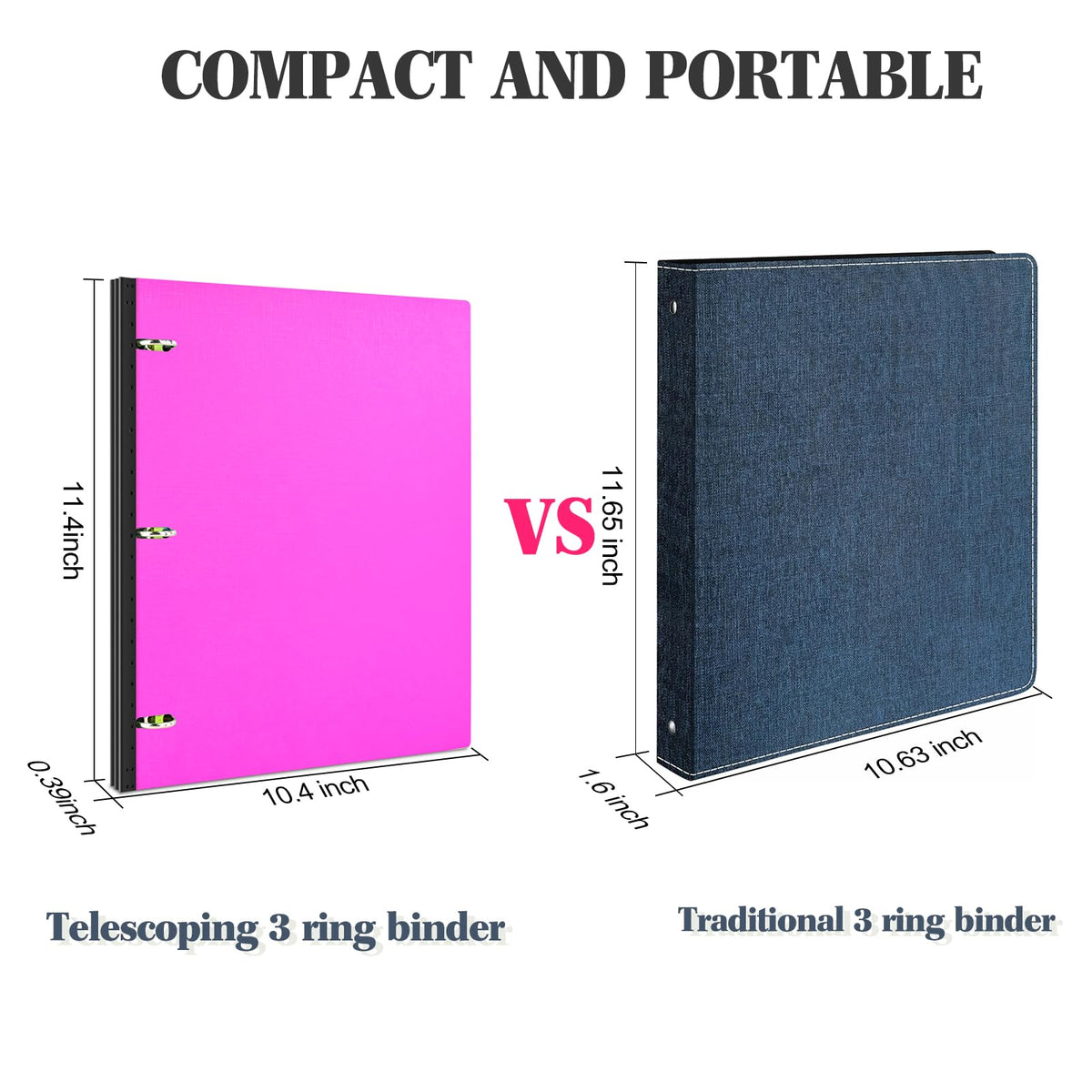 INFUN 1 INCH Telescoping 3 Ring Binder - 4PCS, Portable Plastic Binder with Telescoping Spine ，3