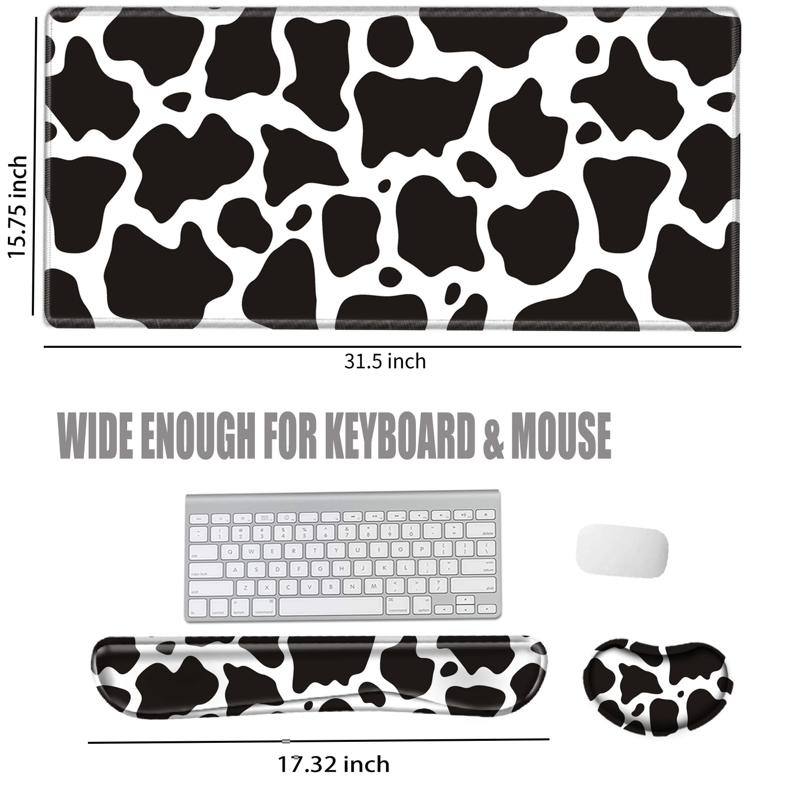 Cow Print Desk Pad Mat Large Mouse Pad and Keyboard Wrist Rest Set 3 in 1 Desk Protector Mat XXL