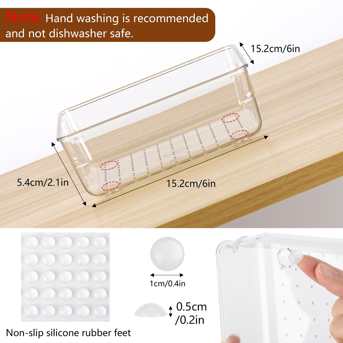 Ohlove 6 Pcs Large Clear Plastic Drawer Organizers Tray 6" x 6" Storage Bins with 25 Pcs Non-Slip