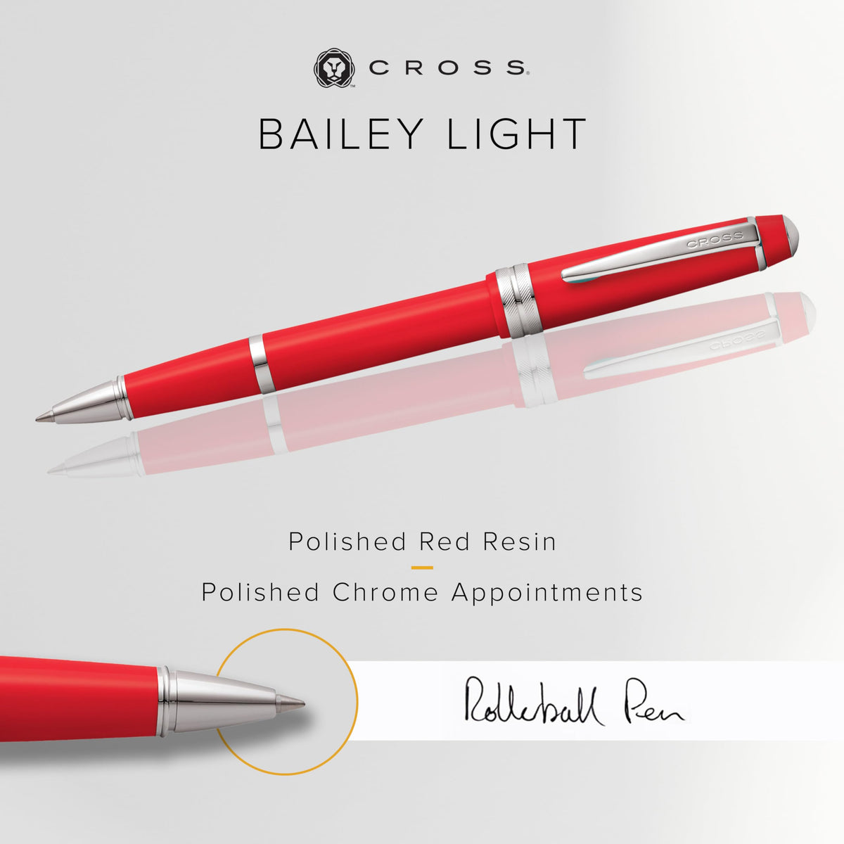 Cross Bailey Light Rollerball Pen, Polished Red, Medium Point, Black Ink