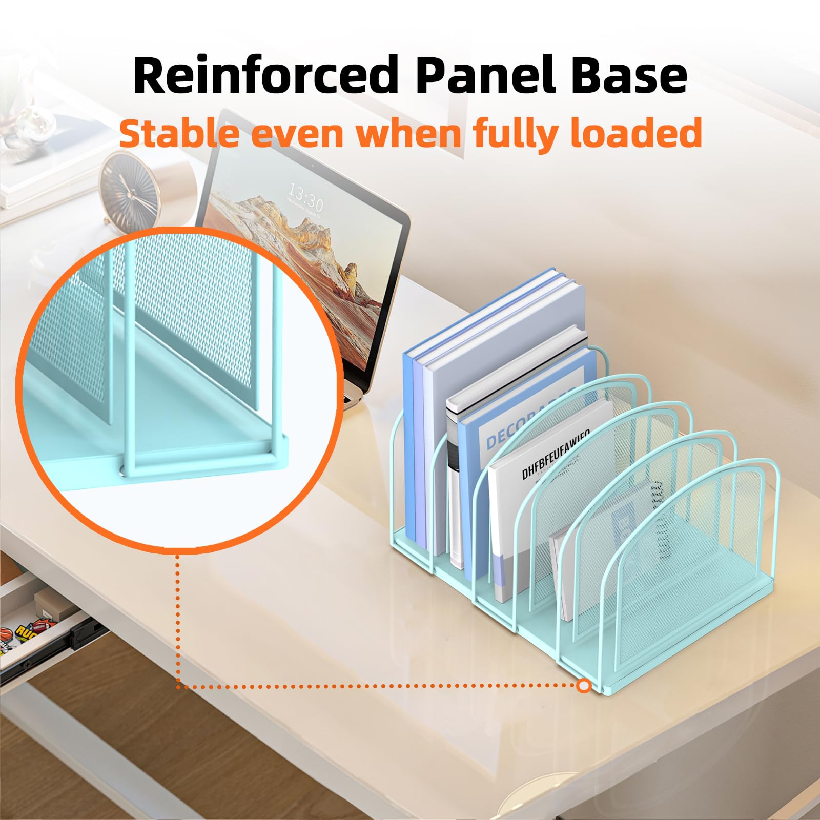 SUPEASY 5-Section Vertical File Organizer, Mesh Desk Organizer, Blue