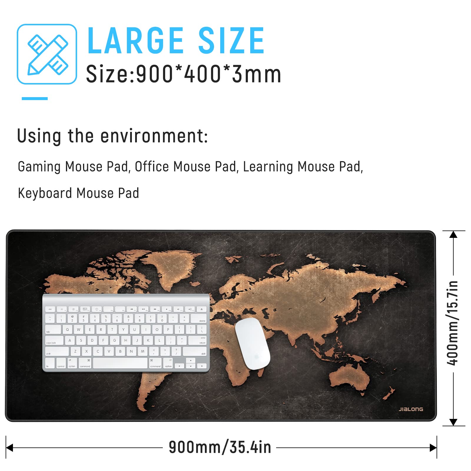 JIALONG Large Gaming Mouse Pad, XXL Desk Mousepad with Stitched Edges, Non-Slip Base Keyboard Pad