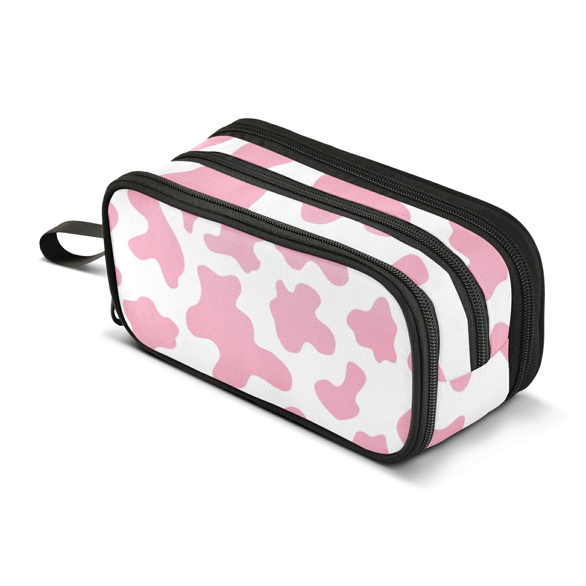 Sletend Pencil Case Pink Milk Cow Print 3 Compartments Pencil Pouch