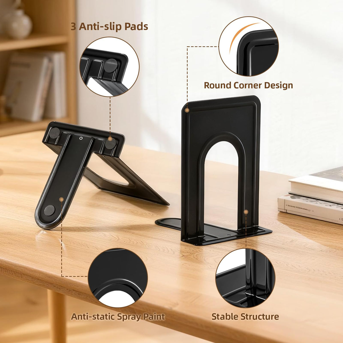 HappyHapi 14 Pairs Book Ends, Heavy Duty Bookends for Shelves, Black