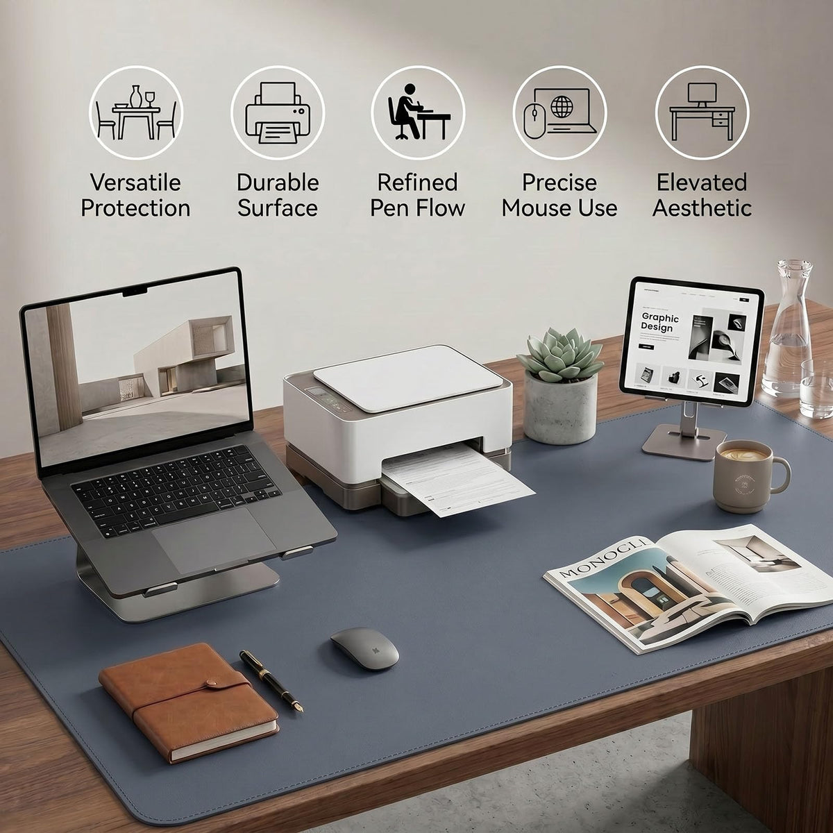 PROMATTOO Large Desk Pad Non-Slip Desk Mat Protector for Keyboard Mouse Waterproof Vegan Leather