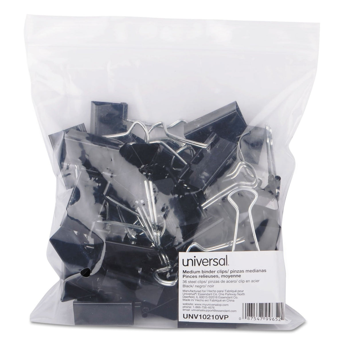 Universal Medium Binder Clips, Steel Wire, 5/8" Cap, 1-1/4" Wide, Black/Silver, 12/Pack, 36 Total