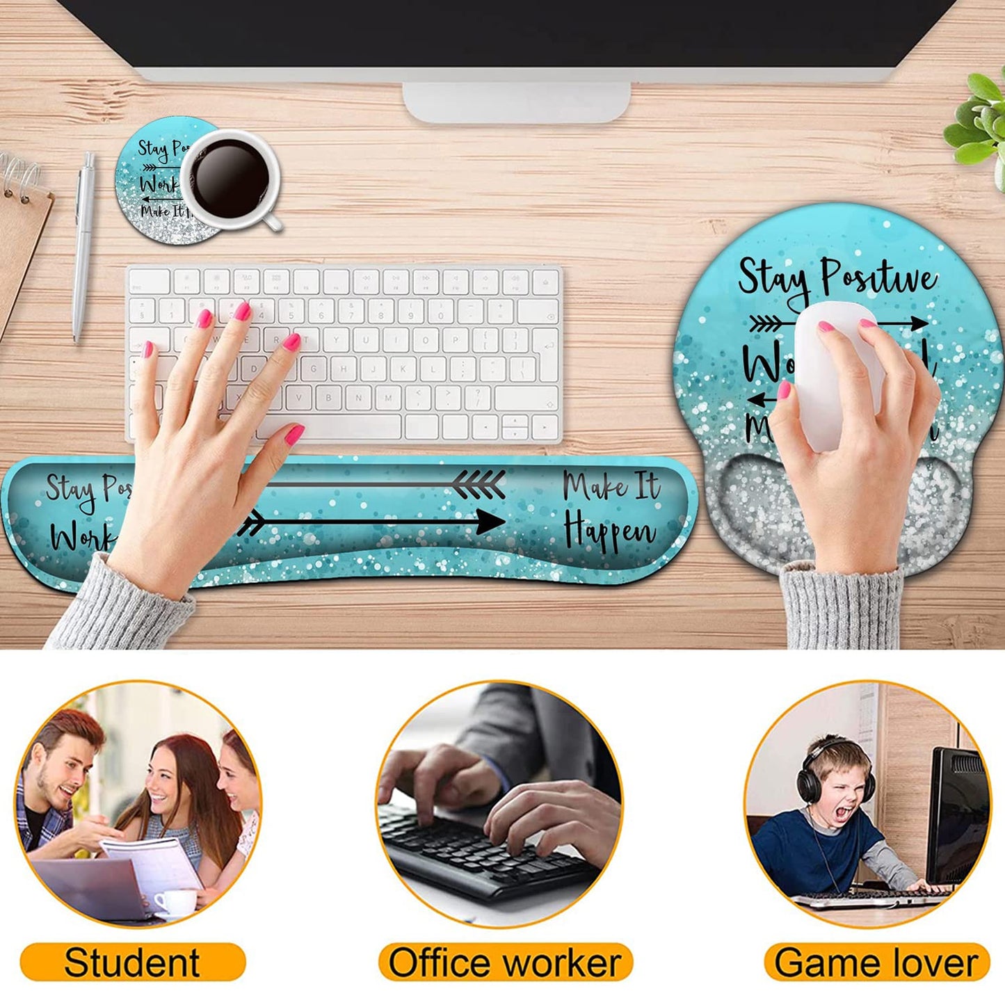 Keyboard Wrist Rest and Mouse Pad with Wrist Support, Ergonomic Mouse Pad Coaster,Easy Typing Pain