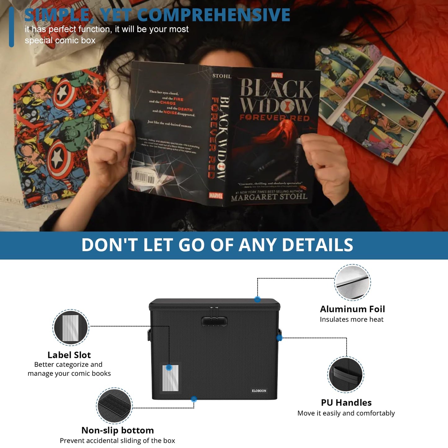 ELOBOON 5200℉ Fireproof Comic Book Storage with Lock for 150-175 Comics