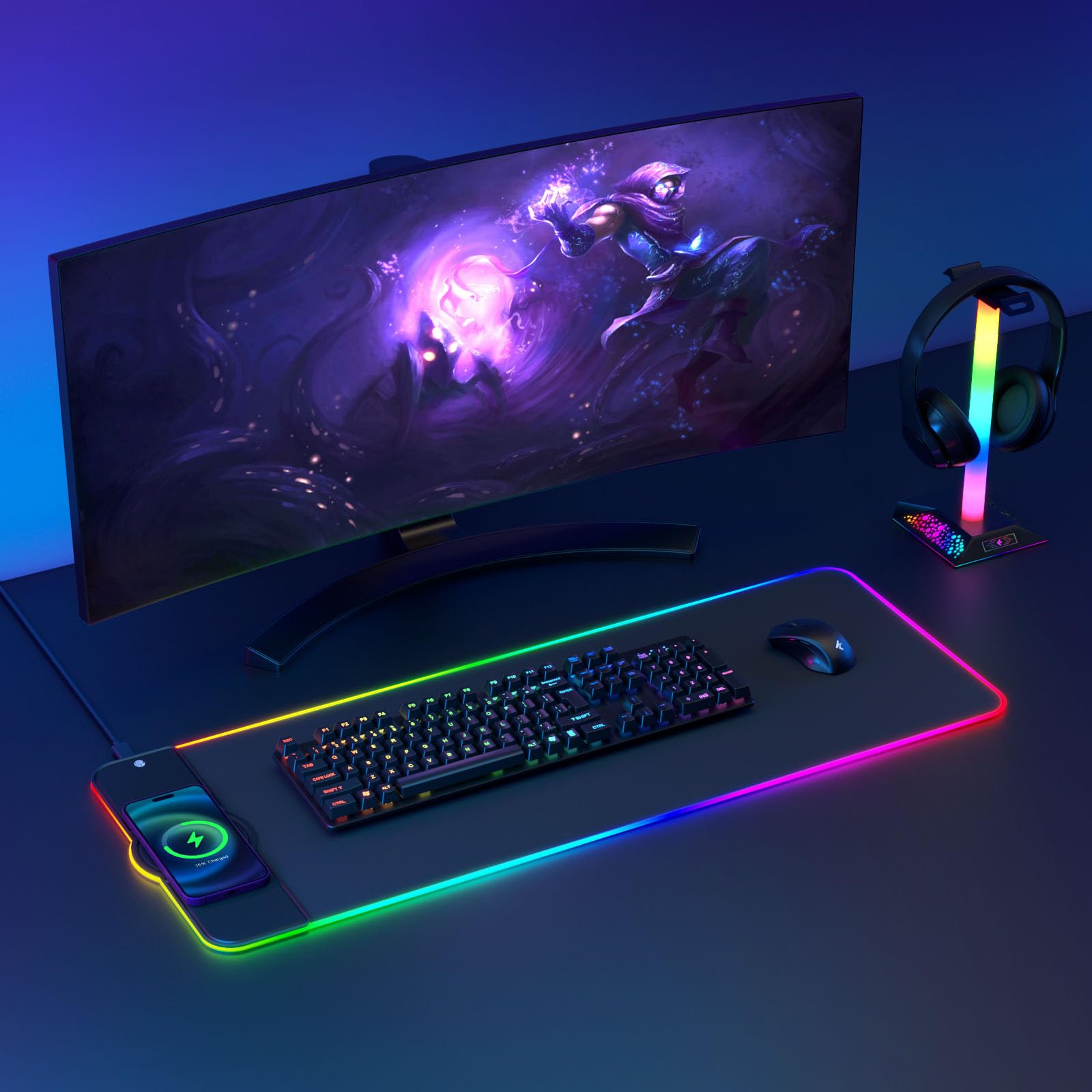 Charging RGB Gaming Mouse Pad - Wireless 15W Mousepad LED Extra Large Mouse Mat 80 * 30cm, 10 Light